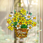 Personalized Daffodil Ornament for Mom Est. 2025 - Vibrant Floral Basket Window Decoration, Custom Mother's Day Gift, December Birth Gift