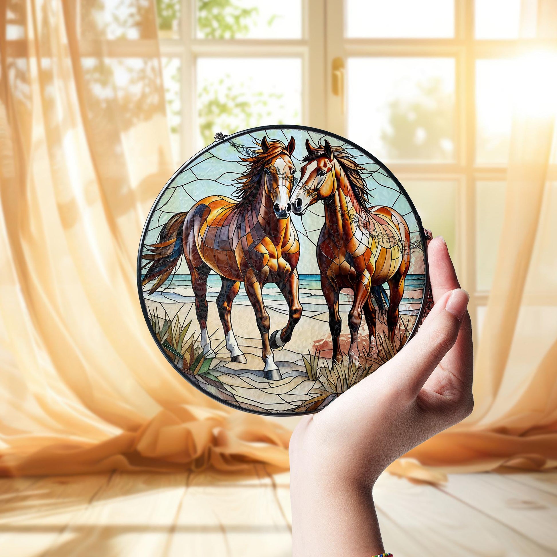 Majestic Horse Glass Suncatcher – Elegant Window Decor – Perfect Mother's Day Gift for Horse Lovers & Nature Enthusiasts