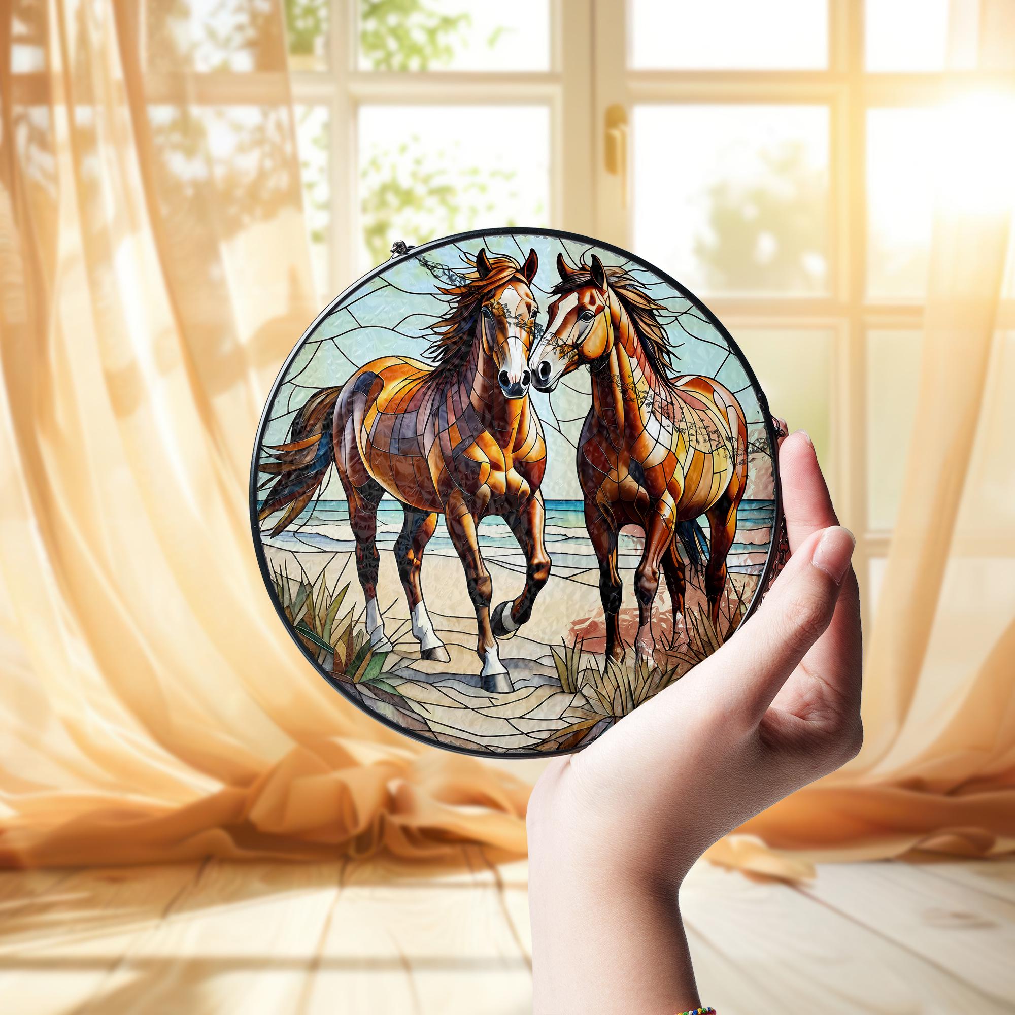 Majestic Horse Glass Suncatcher – Elegant Window Decor – Perfect Mother's Day Gift for Horse Lovers & Nature Enthusiasts