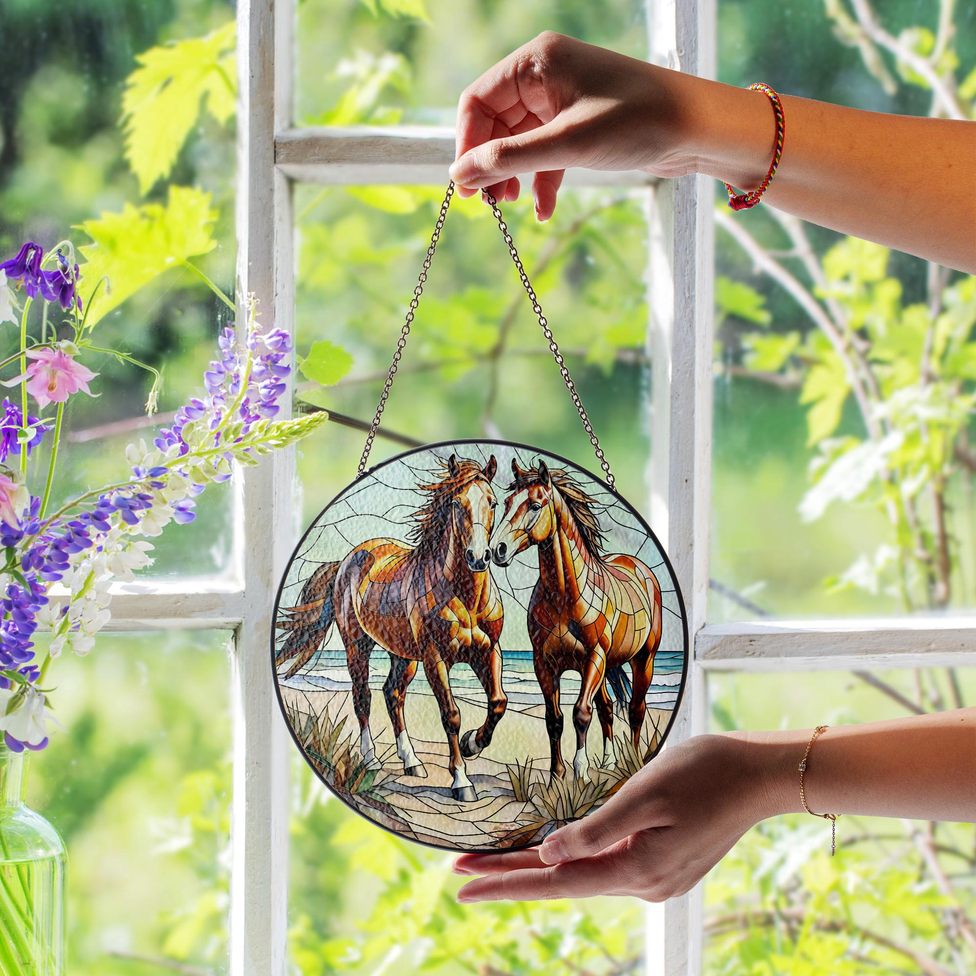 Majestic Horse Glass Suncatcher – Elegant Window Decor – Perfect Mother's Day Gift for Horse Lovers & Nature Enthusiasts