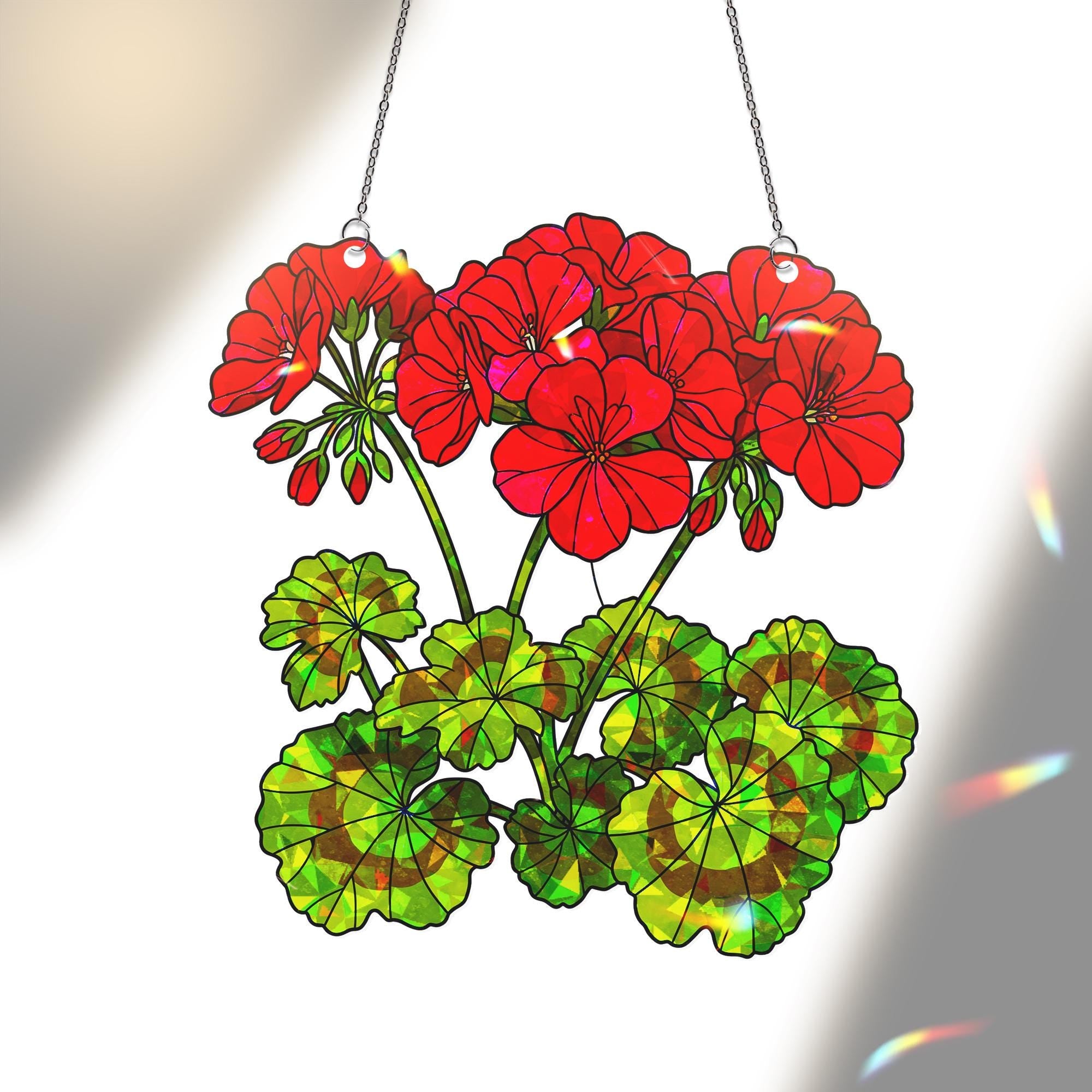 Vibrant Red Geranium Acrylic Window Hanging Ornament, Home Decor, Floral Garden Lover Gift, Unique Botanical Art, Gift For Mom, Her