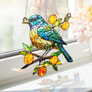 Bluebird with Orange Branches Hologram Acrylic Window Hanging – Mother's Day Gift – Vibrant Bird Decor for Nature Lovers