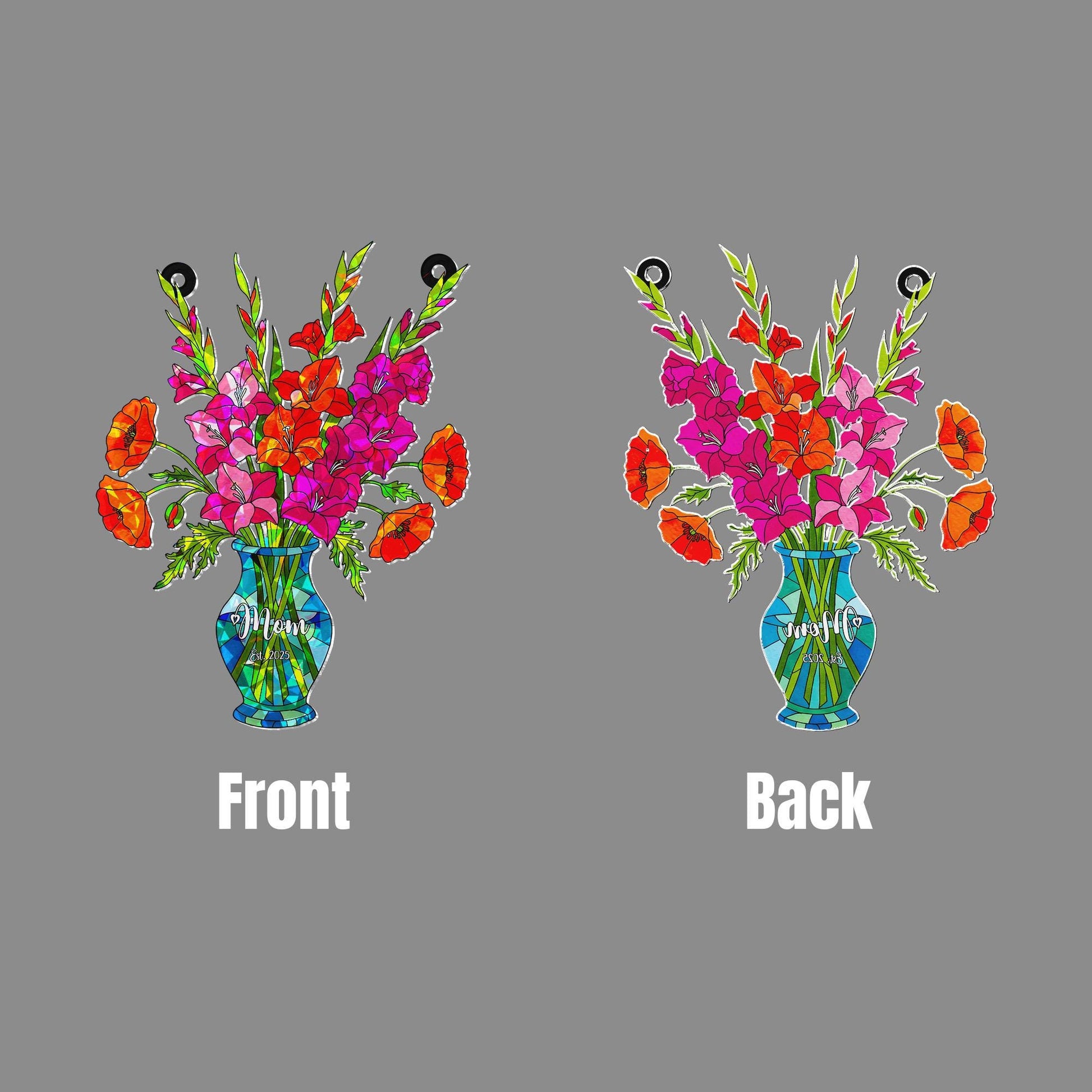 Personalized Gladiolus & Poppy August Birth Flower Acrylic Window Hanging Ornament, Mom Gift Rainbow Maker Decor, Custom Gift For Her, Mom