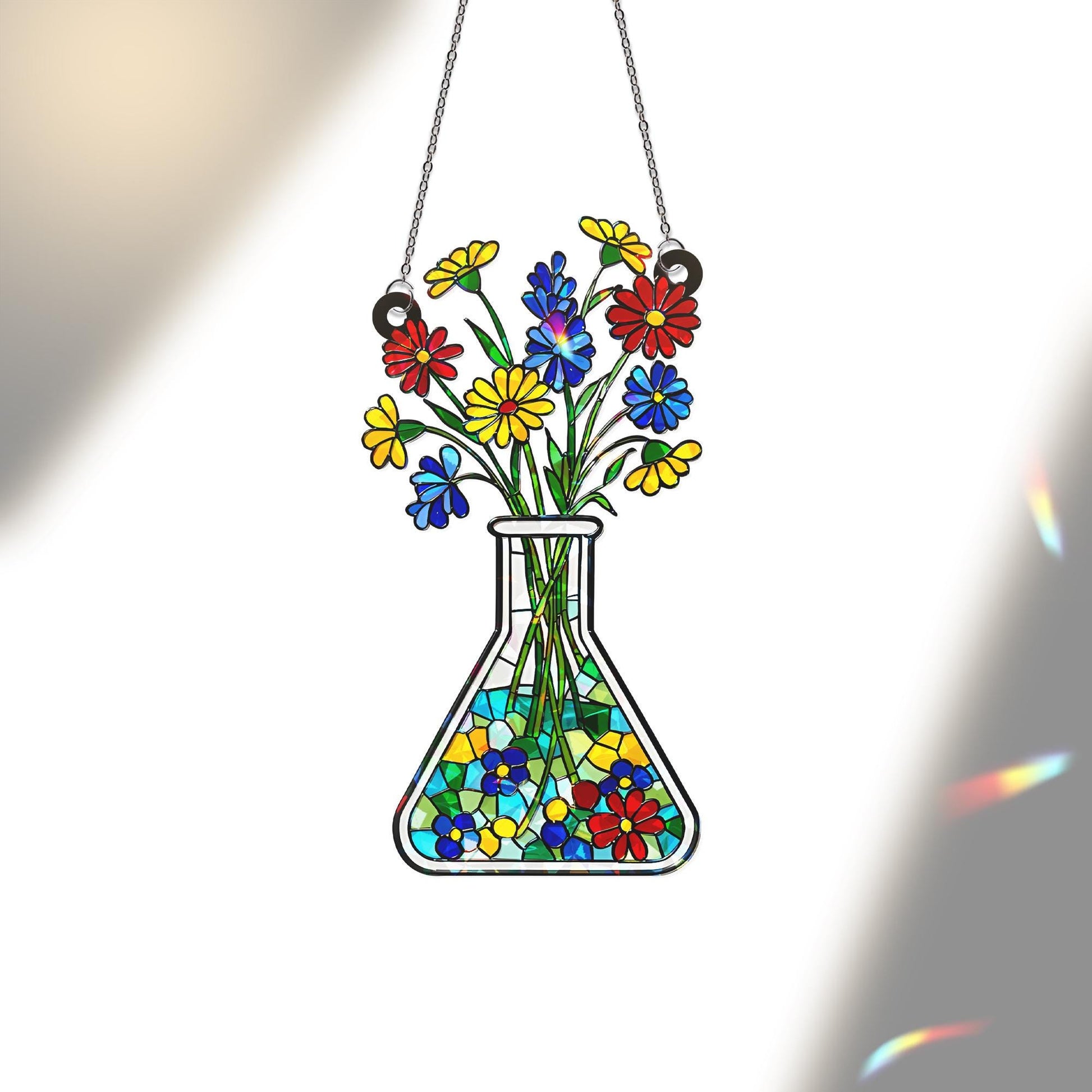 Floral Beaker Holographic Acrylic Suncatcher, Science Teacher Gift, Unique Teacher Present, Science Flower Art Decor, Lab Gift for Botanist