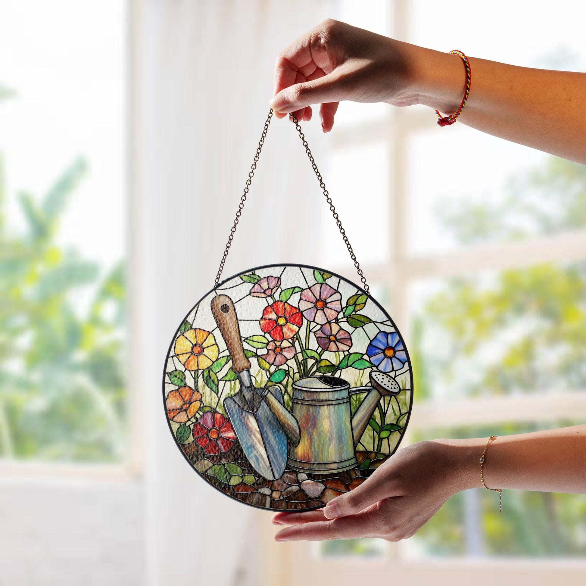 Gardener’s Touch Glass Suncatcher – Floral Window Decor – Mother's Day Gift – Garden Lover's Delight – Nature-Inspired Art