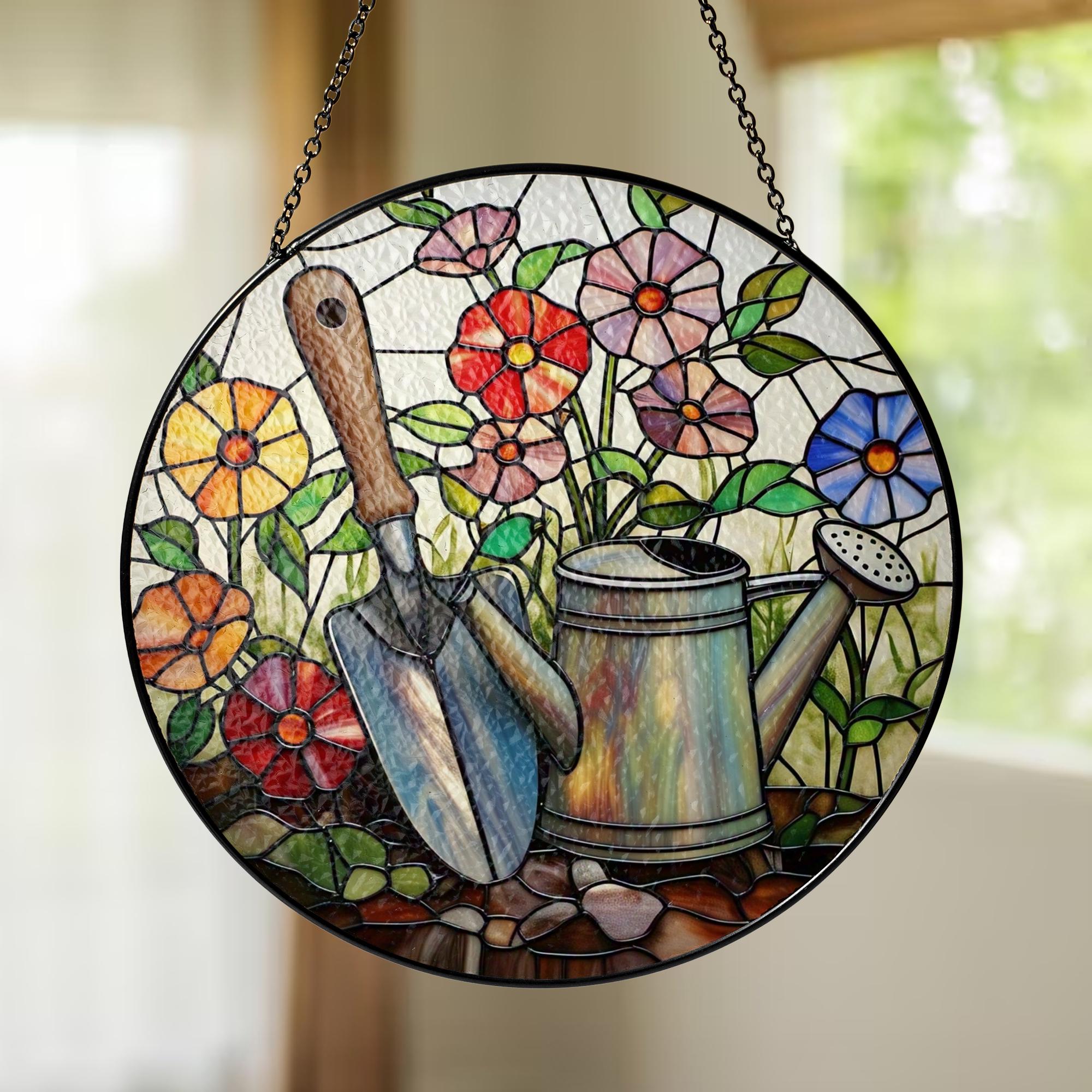Gardener’s Touch Glass Suncatcher – Floral Window Decor – Mother's Day Gift – Garden Lover's Delight – Nature-Inspired Art