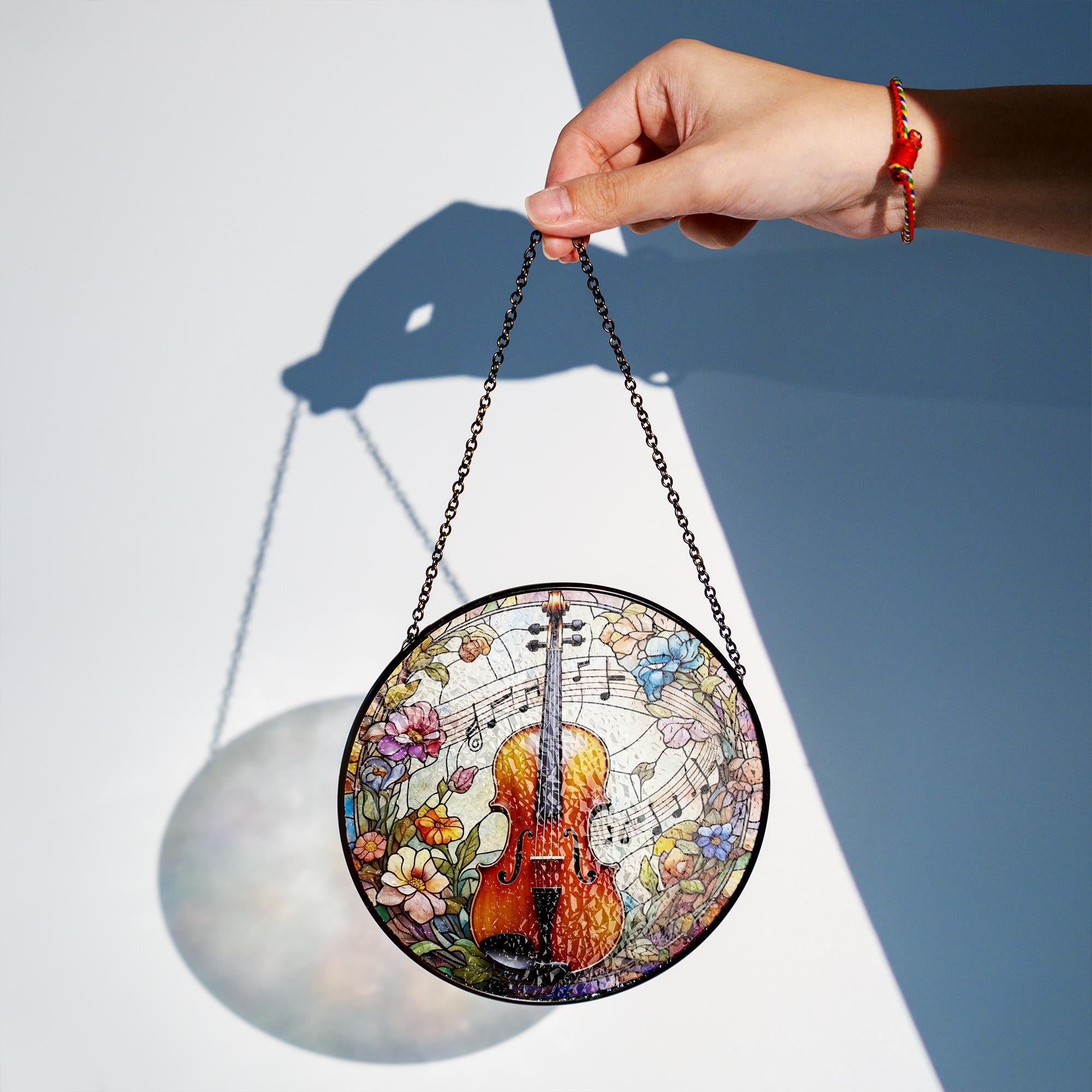 Floral Violin  Glass Suncatcher – Musical Window Art – Perfect Mother's Day Gift – Music Lover's Decor – Elegant Floral Design