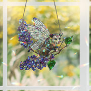 Fairy Godpossum Lilac Branch Holographic Acrylic Suncatcher – Whimsical Window Decor, Possum Lover Gift, Cottagecore Fairycore Ornament
