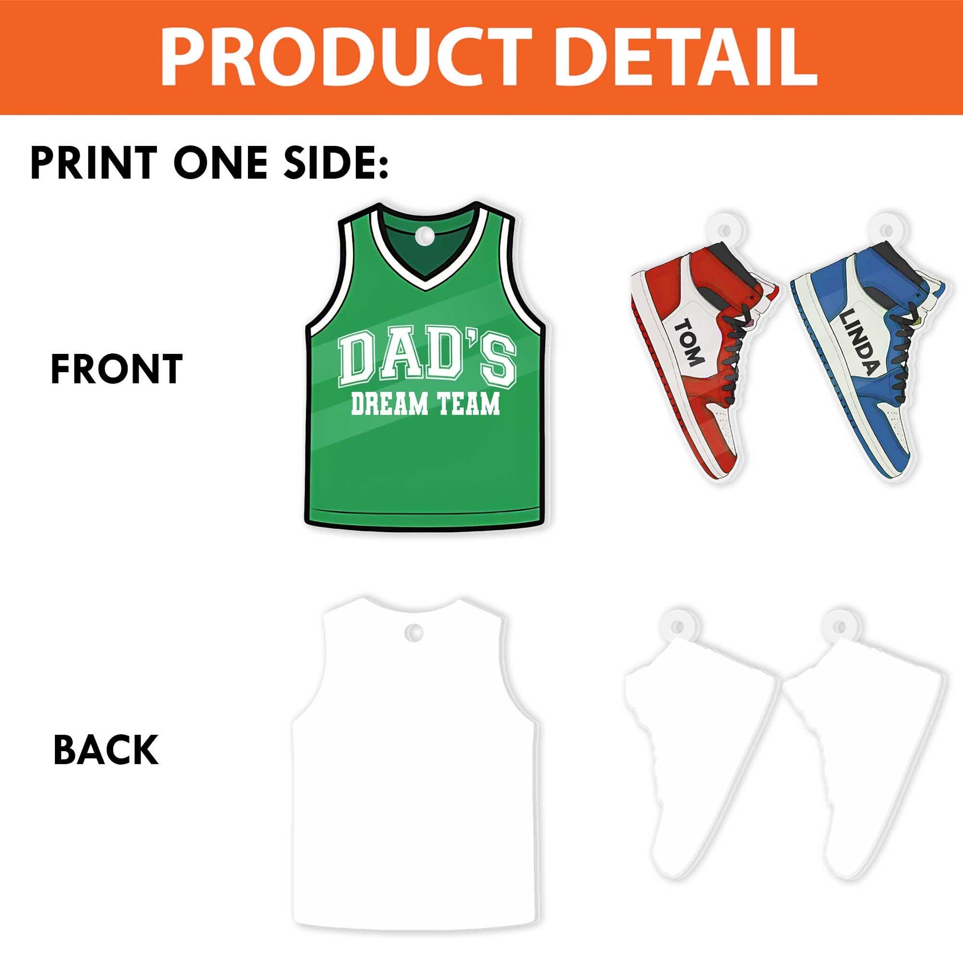 Dad's Dream Team Keychain – Personalized Basketball Jersey Gift with Kids' Sneaker Charms, Custom Father's Day Gift for Sports Dads