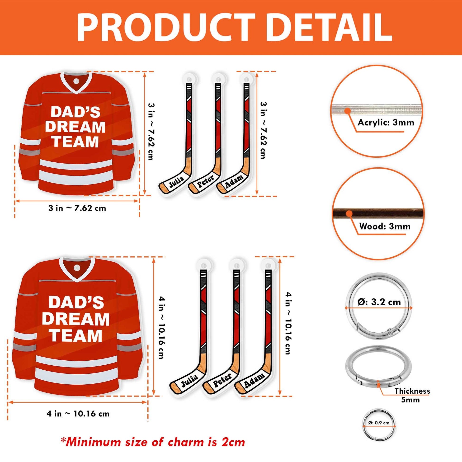 Dad’s Dream Team Hockey Keychain – Personalized Gift with Kids' Names on Sticks, Custom Father’s Day Gift for Hockey Dad Fans