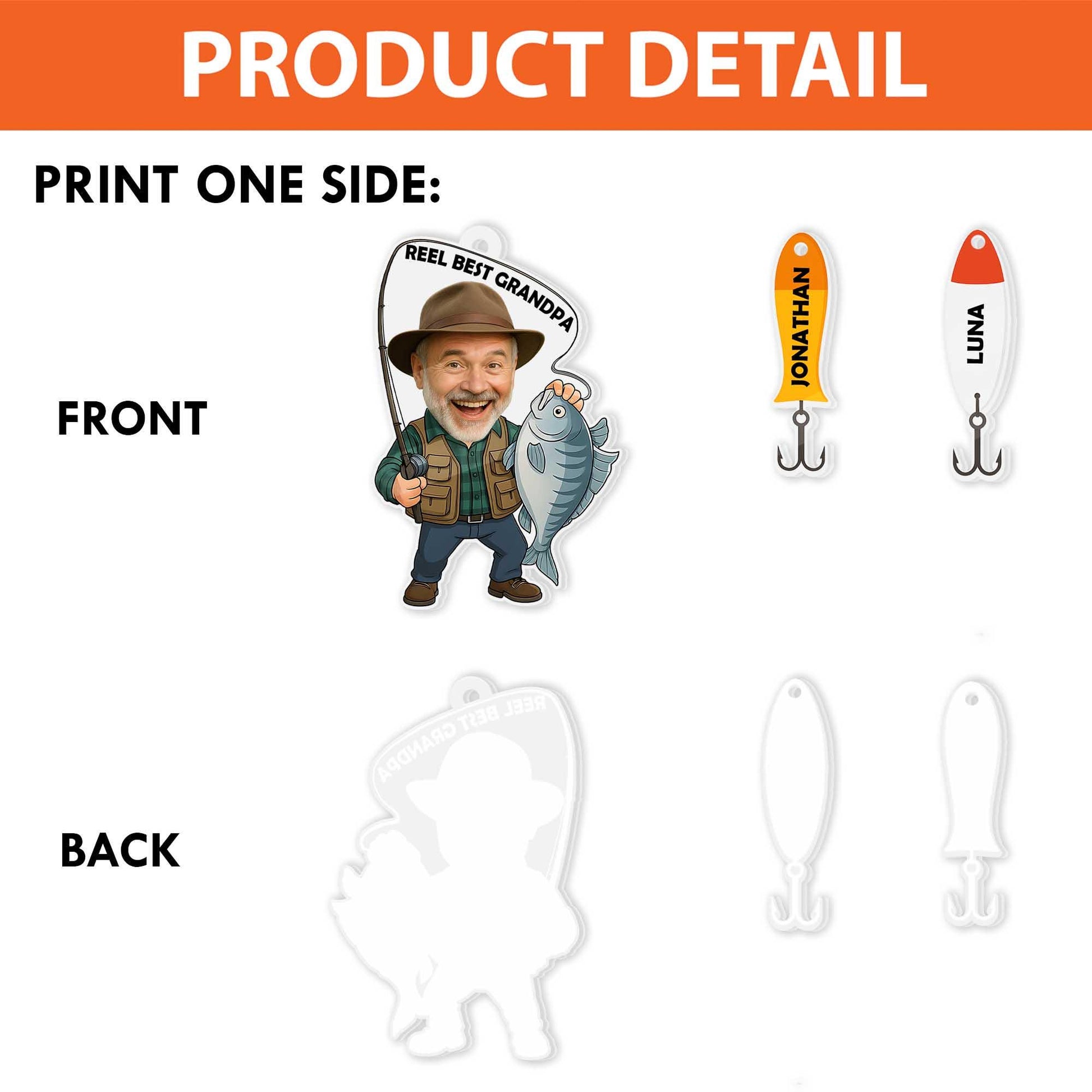 Reel Best Grandpa Fishing Keychain – Custom Photo & Name Lures Gift, Personalized Father’s Day Keyring for Fisherman Grandpa