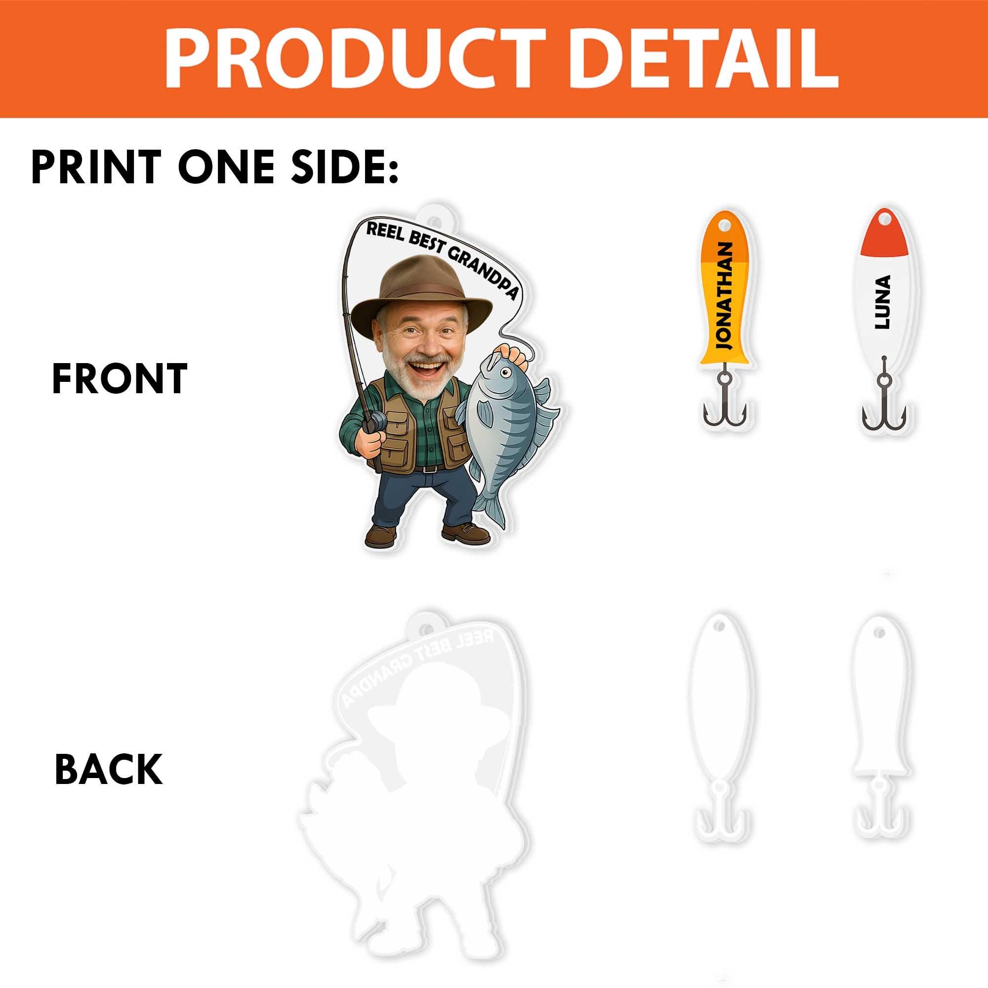 Reel Best Grandpa Fishing Keychain – Custom Photo & Name Lures Gift, Personalized Father’s Day Keyring for Fisherman Grandpa