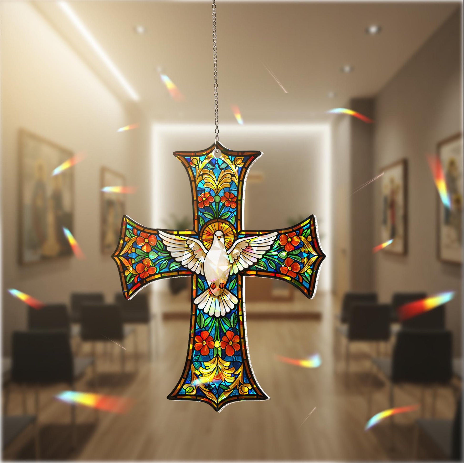Holy Spirit Dove Holographic Acrylic Hanging Sign Christian Mom Gift, Dove Acrylic Hanging Sign, Religious Decor, Mother’s Day Gift for Her