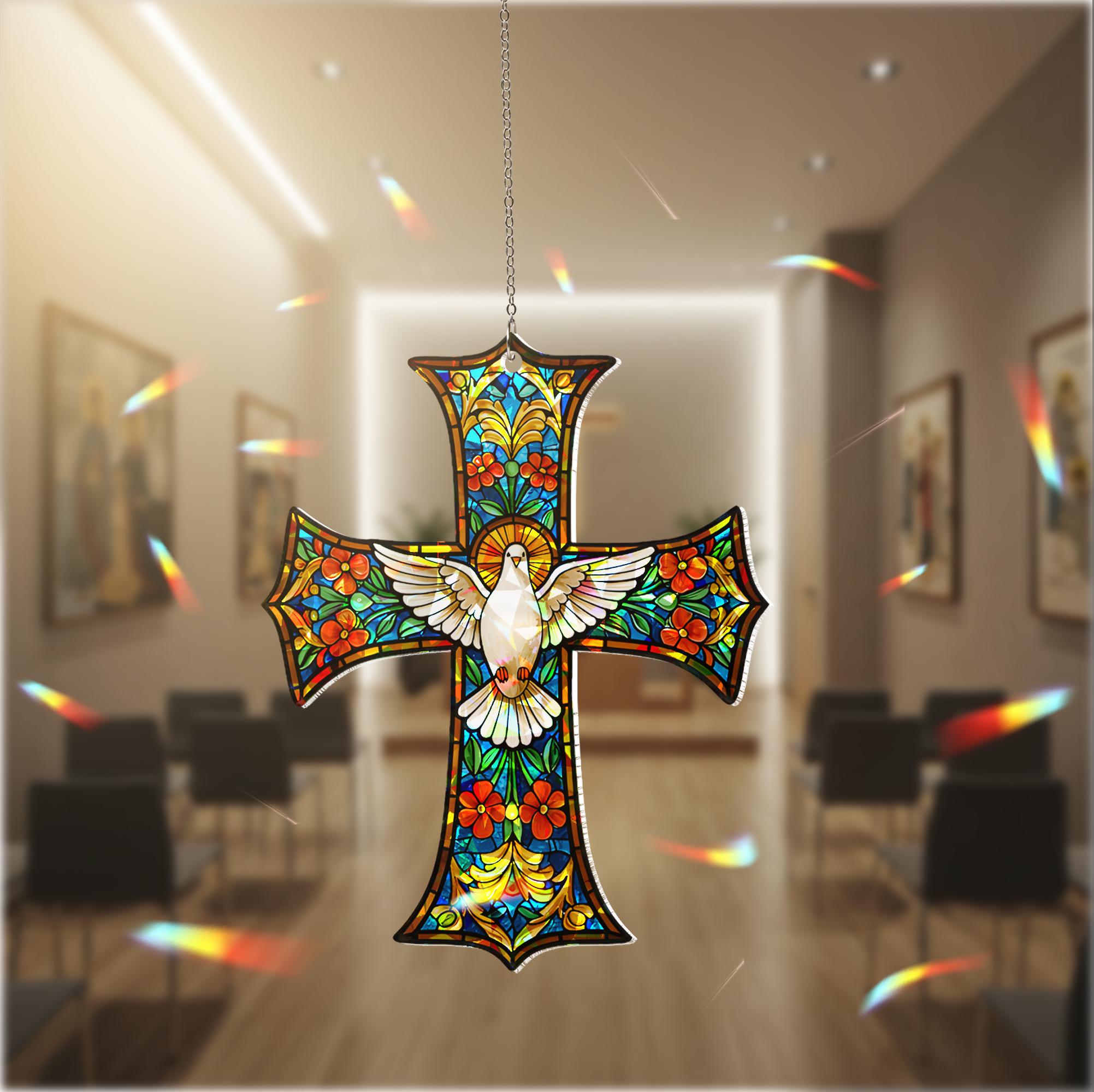 Holy Spirit Dove Holographic Acrylic Hanging Sign Christian Mom Gift, Dove Acrylic Hanging Sign, Religious Decor, Mother’s Day Gift for Her