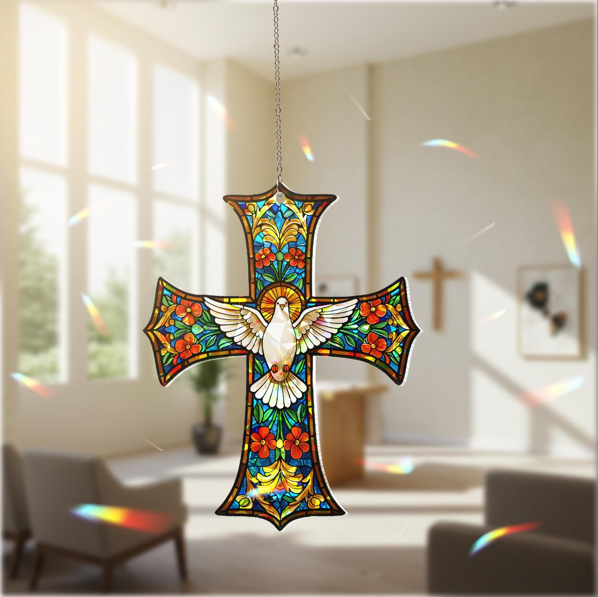 Holy Spirit Dove Holographic Acrylic Hanging Sign Christian Mom Gift, Dove Acrylic Hanging Sign, Religious Decor, Mother’s Day Gift for Her