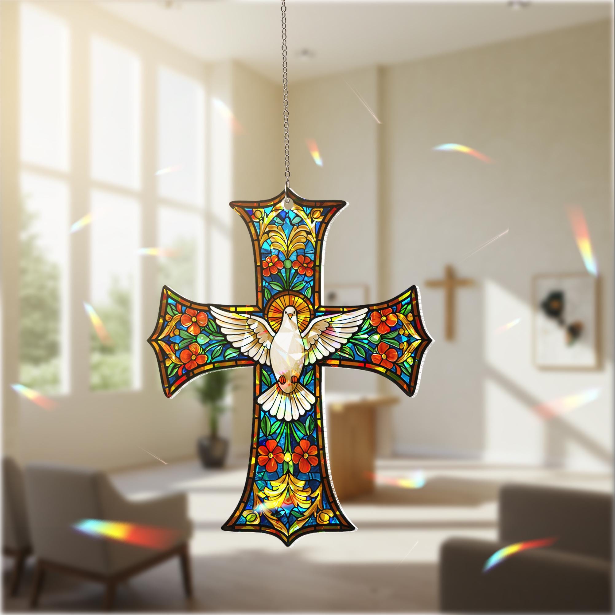 Holy Spirit Dove Holographic Acrylic Hanging Sign Christian Mom Gift, Dove Acrylic Hanging Sign, Religious Decor, Mother’s Day Gift for Her