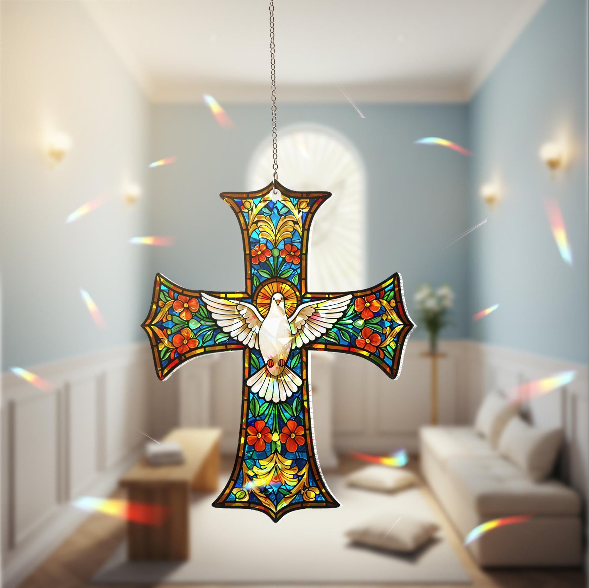 Holy Spirit Dove Holographic Acrylic Hanging Sign Christian Mom Gift, Dove Acrylic Hanging Sign, Religious Decor, Mother’s Day Gift for Her