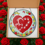 Custom Mom and Grandma Rose Heart Suncatcher – Personalized Kids Name Glass Sign – Mother’s Day Gift – Handprint Keepsake for Mom or Nana