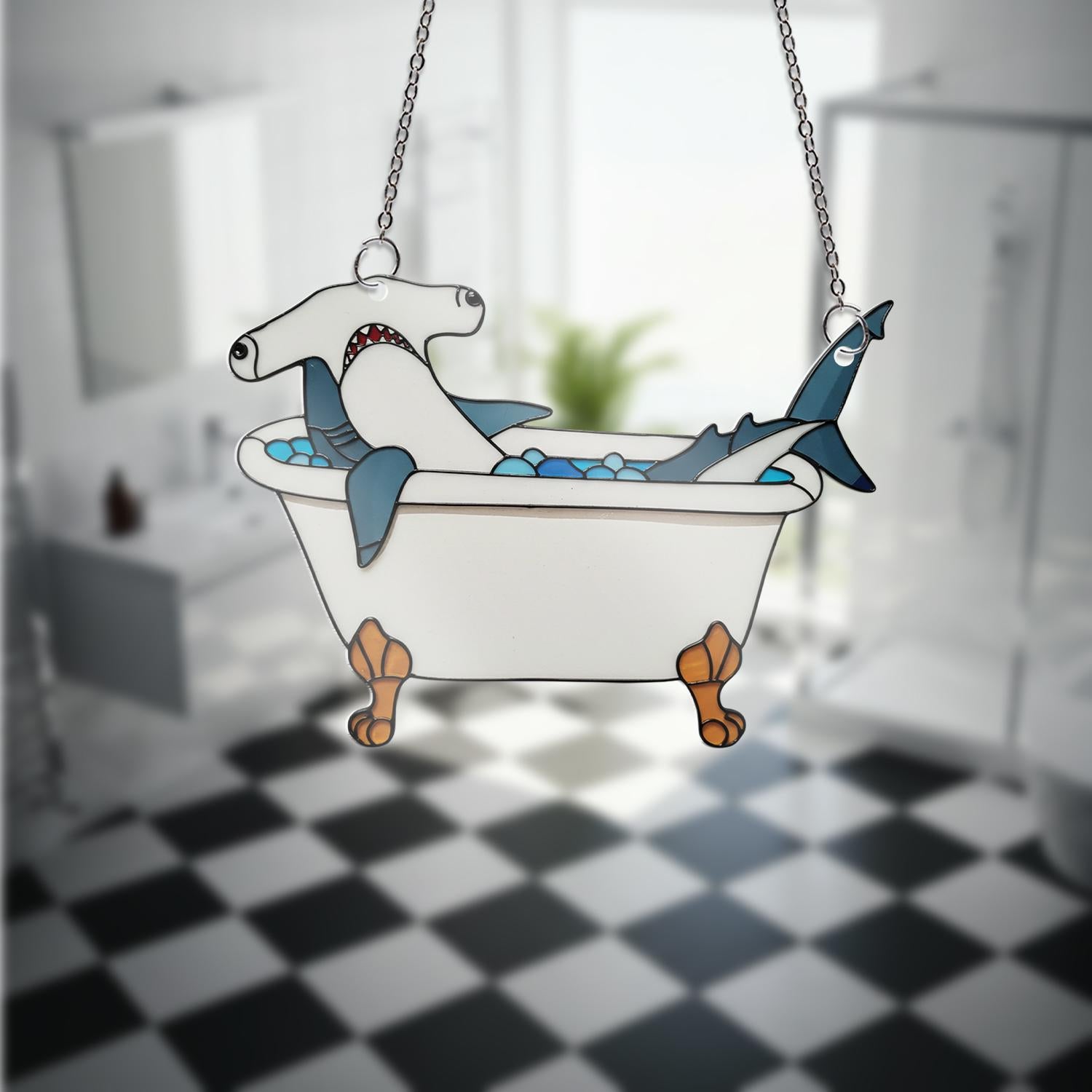 Hammerhead Shark Acrylic Window Hanging, Funny Bathtub Decor, Bathroom Art, Unique Bathroom Decor, Shark Lover Gift, Quirky Window Art