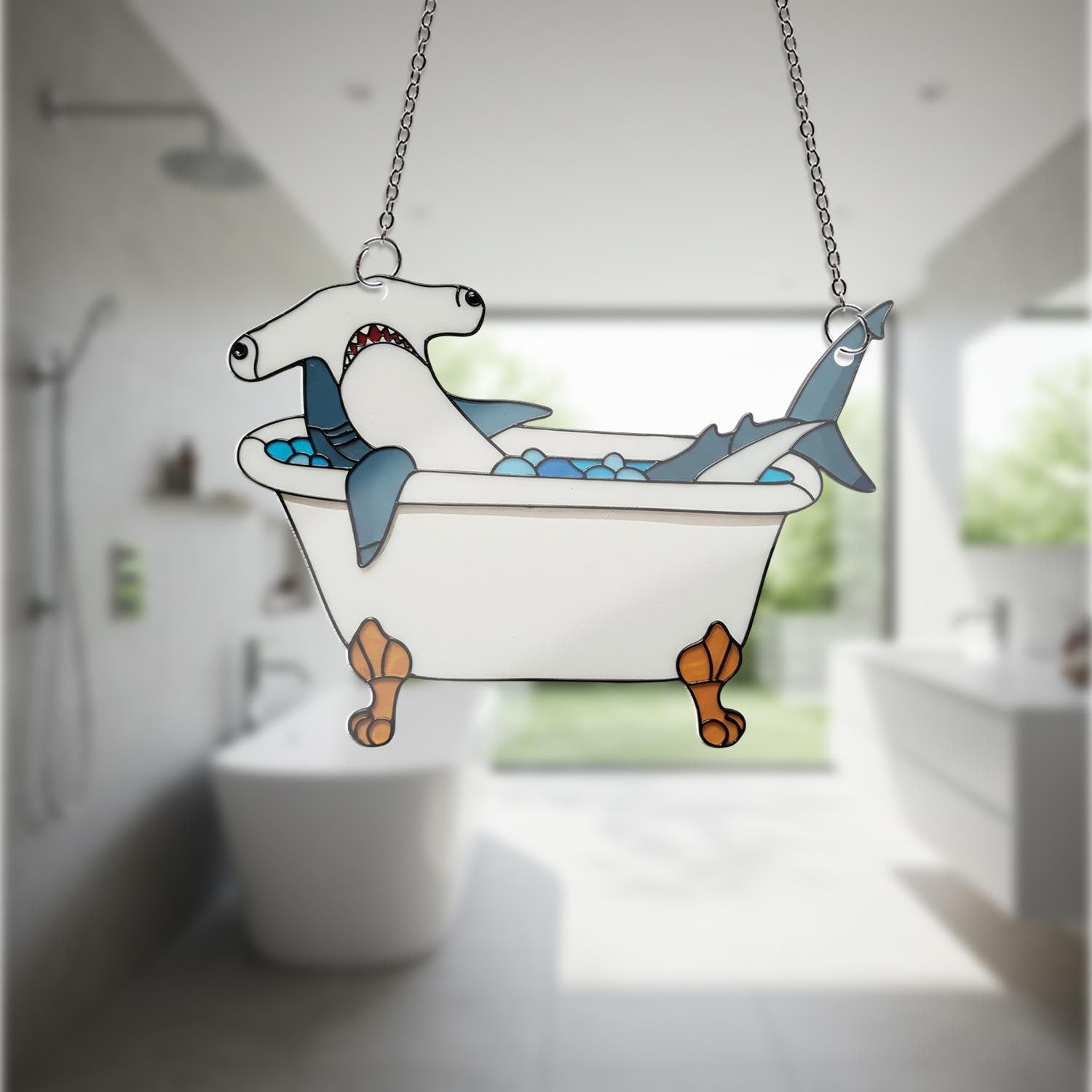 Hammerhead Shark Acrylic Window Hanging, Funny Bathtub Decor, Bathroom Art, Unique Bathroom Decor, Shark Lover Gift, Quirky Window Art