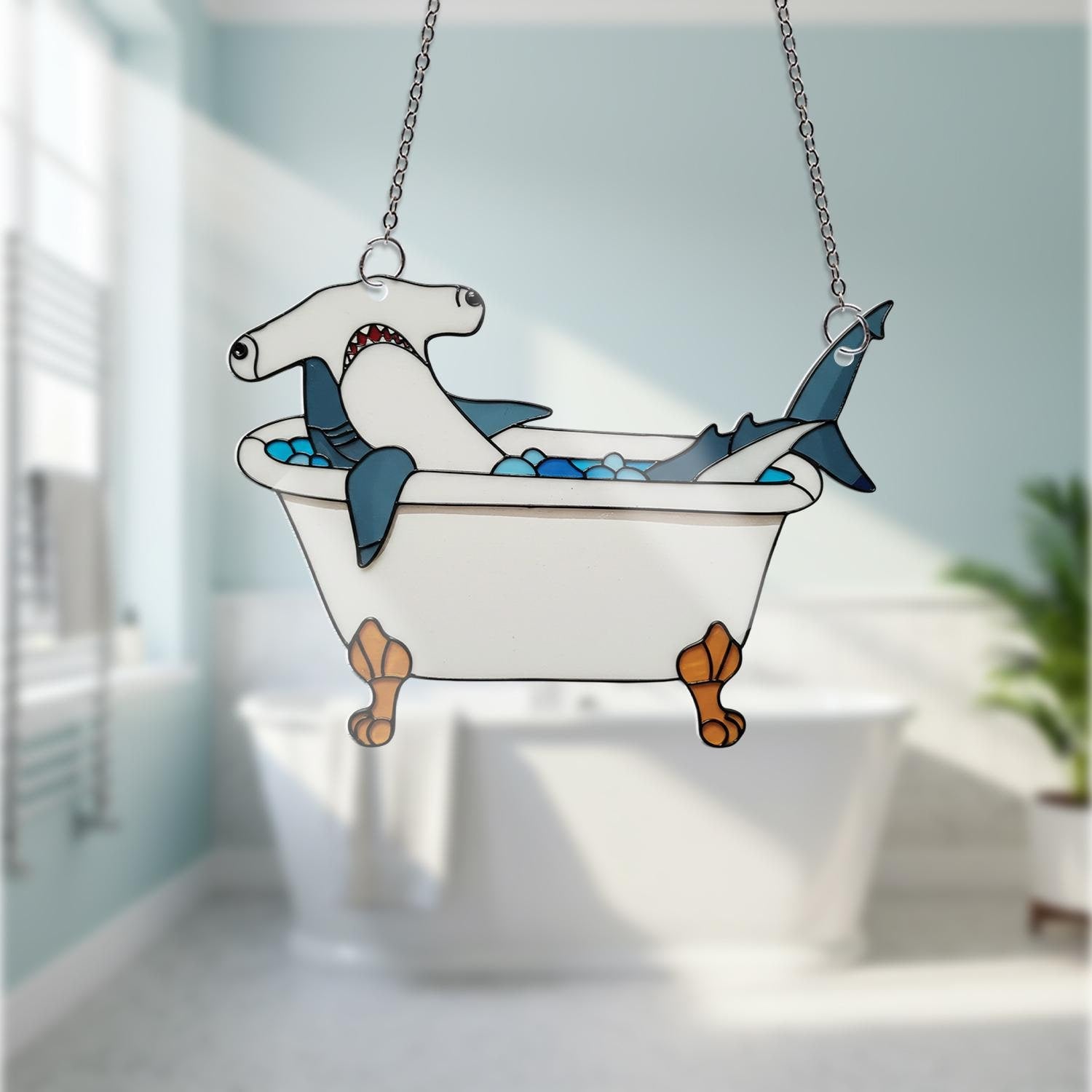 Hammerhead Shark Acrylic Window Hanging, Funny Bathtub Decor, Bathroom Art, Unique Bathroom Decor, Shark Lover Gift, Quirky Window Art