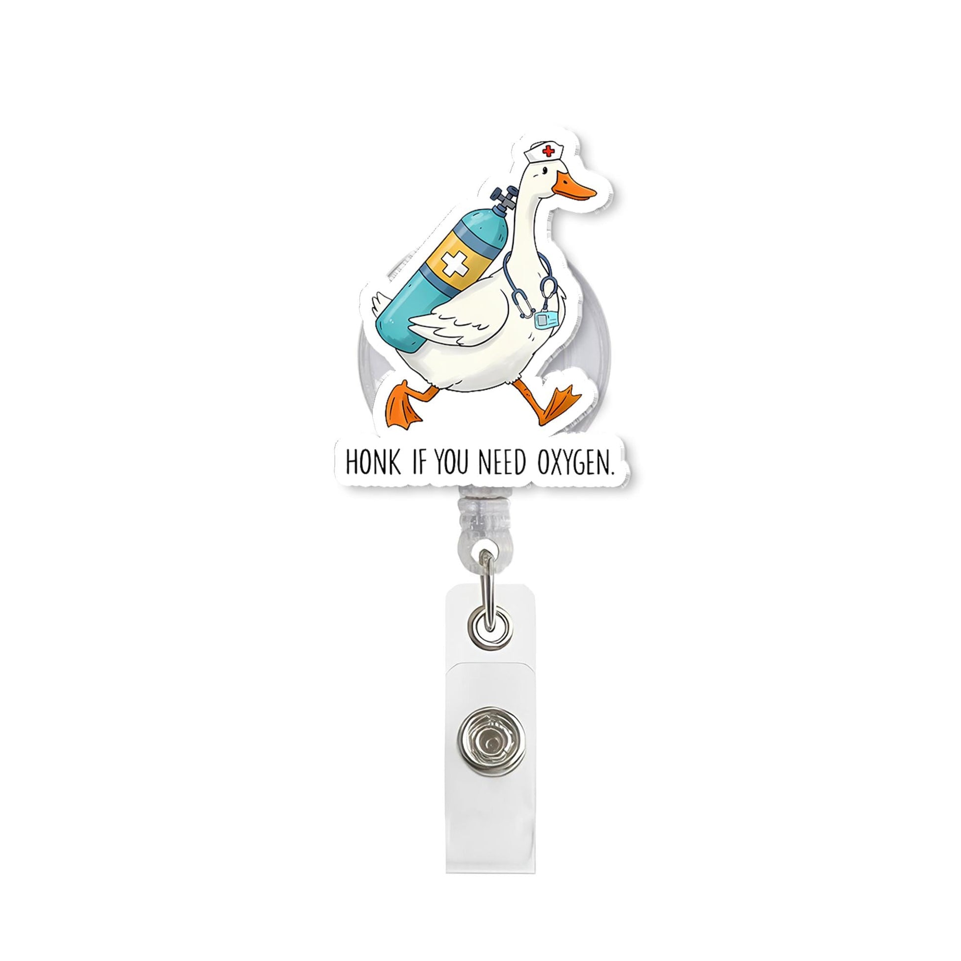 Honk If You Need Oxygen Badge Reel, Funny Silly Goose ID Holder, EMT Respiratory Clip, Nurse Badge, EMS Crew Gift, Er Nurse Gift,Funny Badge
