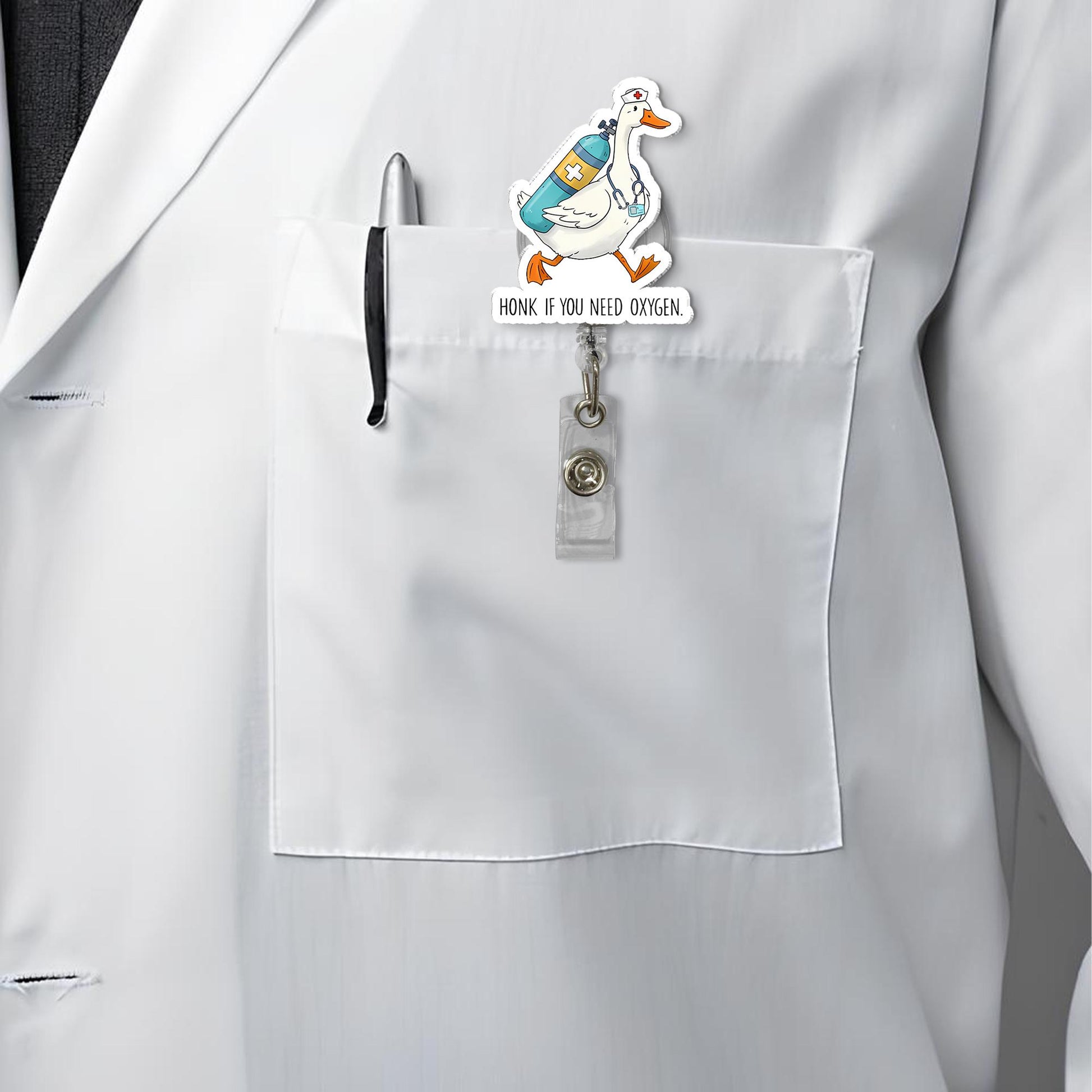Honk If You Need Oxygen Badge Reel, Funny Silly Goose ID Holder, EMT Respiratory Clip, Nurse Badge, EMS Crew Gift, Er Nurse Gift,Funny Badge