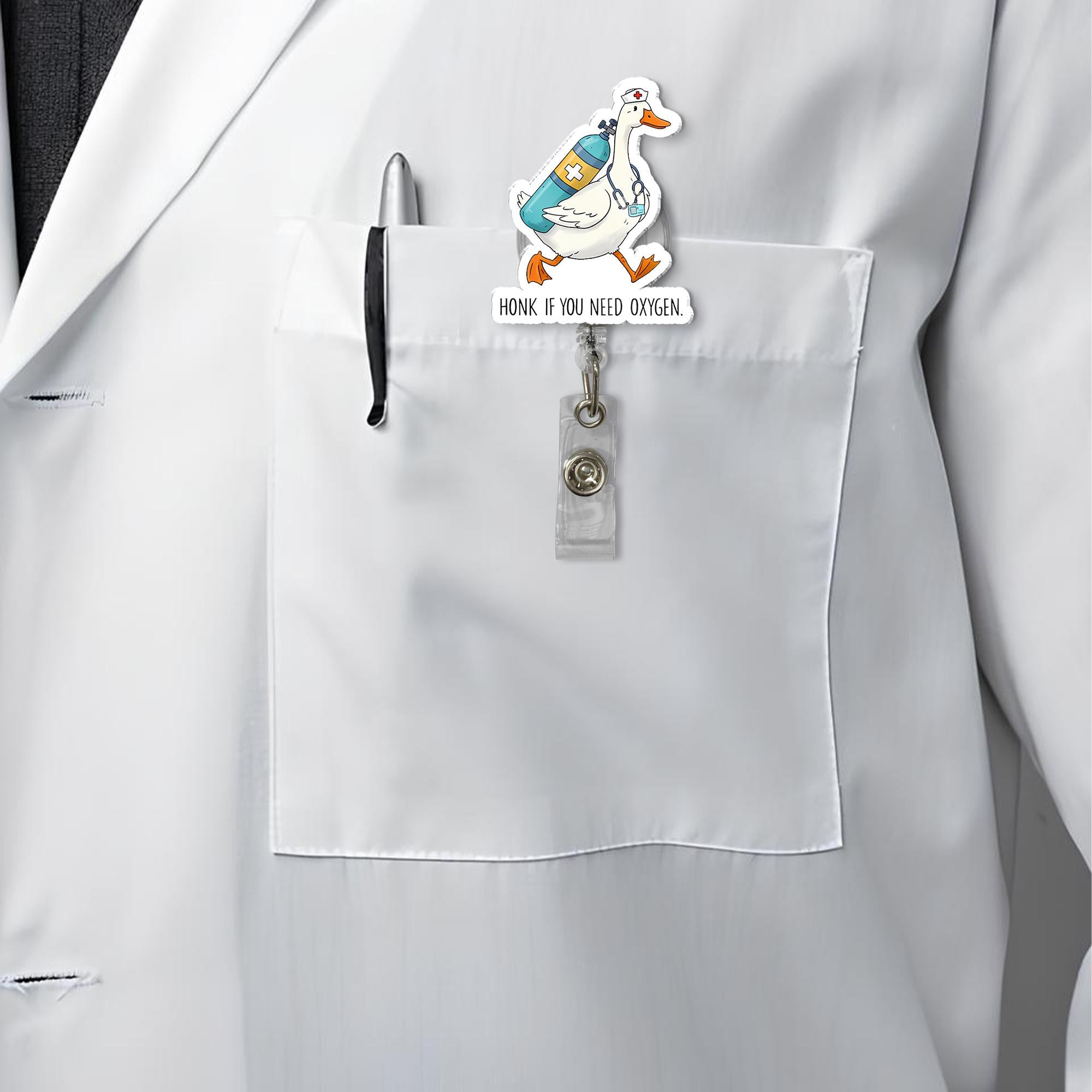Honk If You Need Oxygen Badge Reel, Funny Silly Goose ID Holder, EMT Respiratory Clip, Nurse Badge, EMS Crew Gift, Er Nurse Gift,Funny Badge