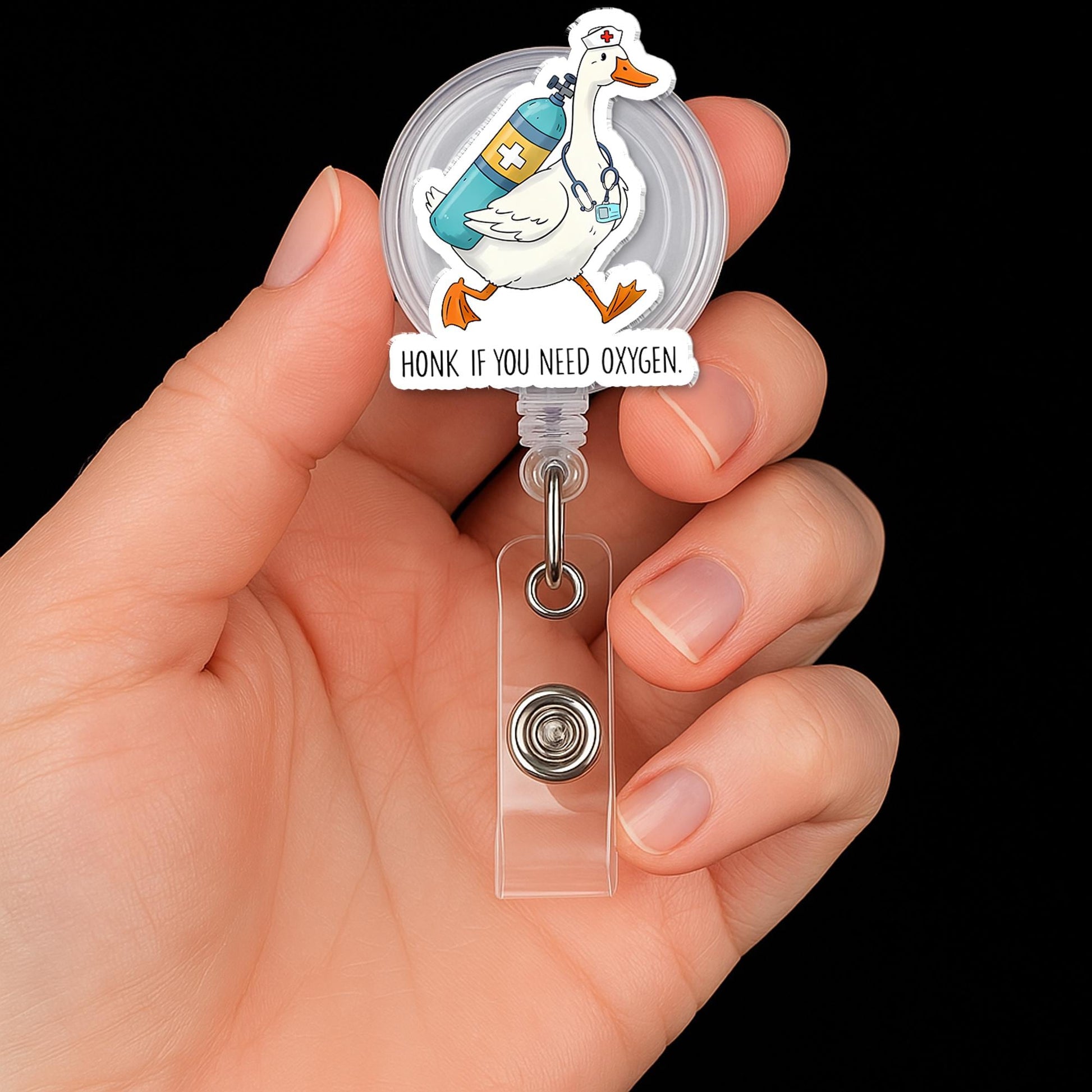 Honk If You Need Oxygen Badge Reel, Funny Silly Goose ID Holder, EMT Respiratory Clip, Nurse Badge, EMS Crew Gift, Er Nurse Gift,Funny Badge