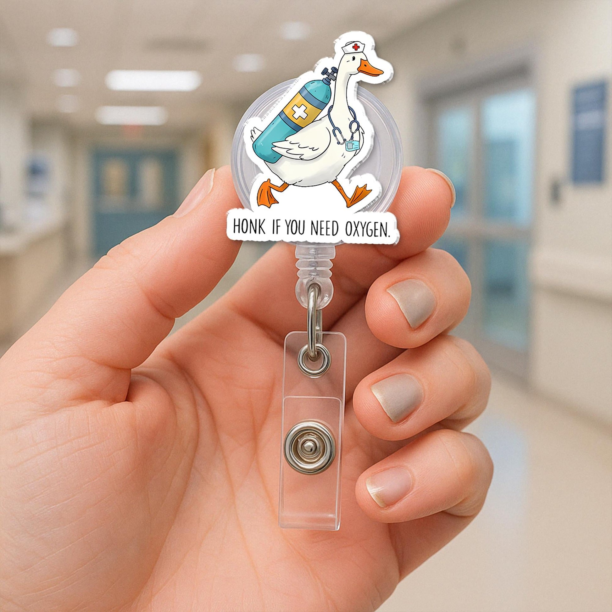 Honk If You Need Oxygen Badge Reel, Funny Silly Goose ID Holder, EMT Respiratory Clip, Nurse Badge, EMS Crew Gift, Er Nurse Gift,Funny Badge
