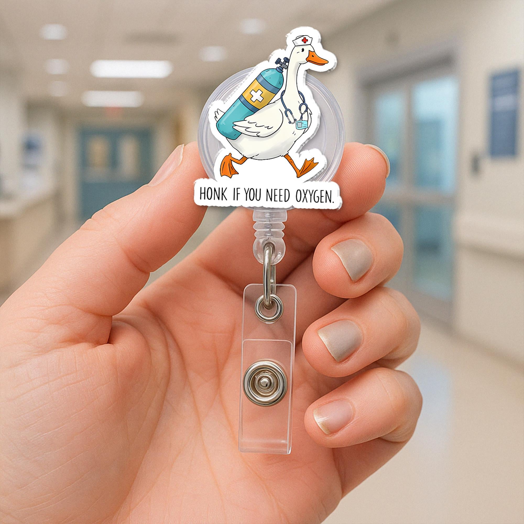Honk If You Need Oxygen Badge Reel, Funny Silly Goose ID Holder, EMT Respiratory Clip, Nurse Badge, EMS Crew Gift, Er Nurse Gift,Funny Badge