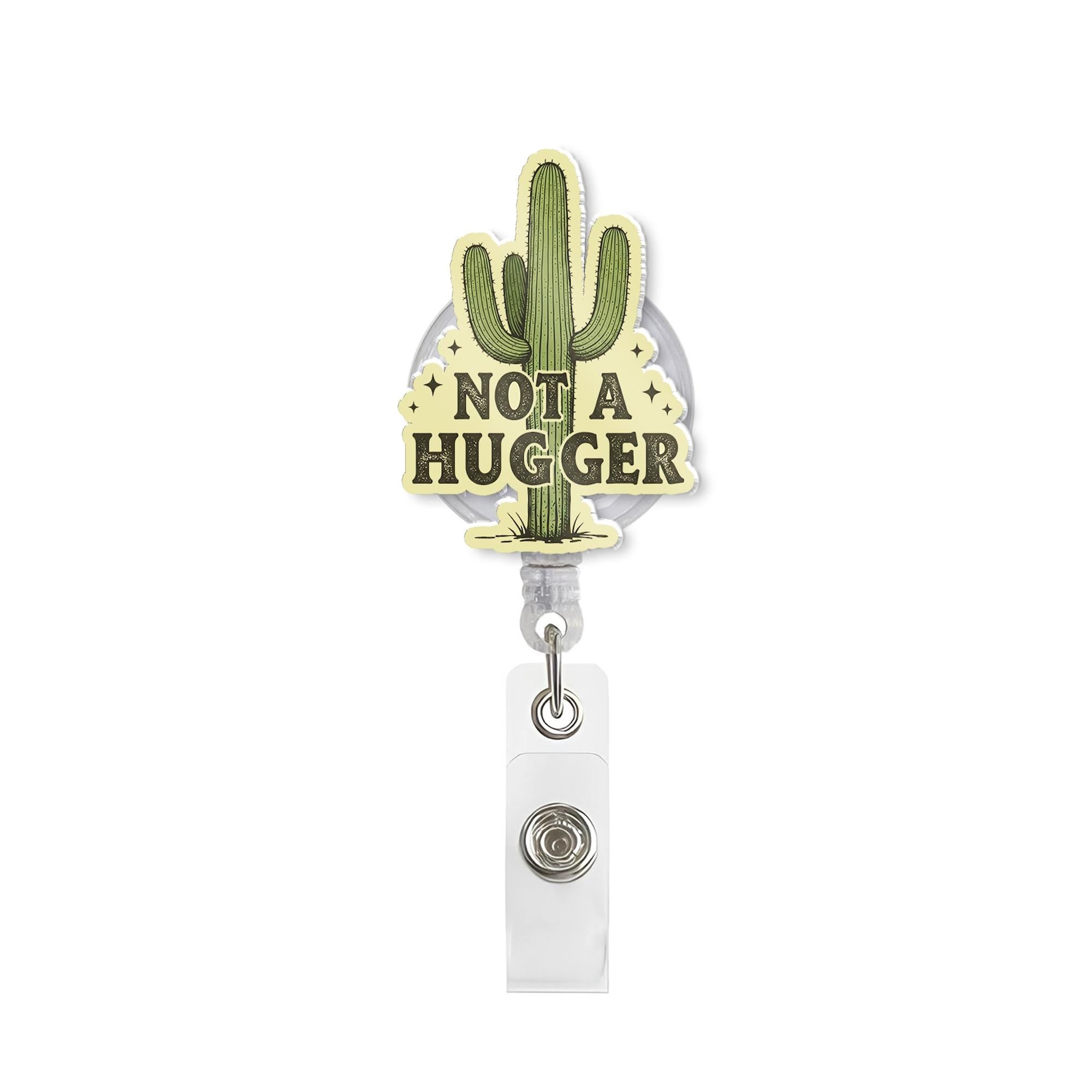 Funny Not A Hugger Cactus Badge Reel, Retractable ID Holder, Sarcastic Nurse Gift, Cute Succulent Introvert Badge Clip for Teacher Office