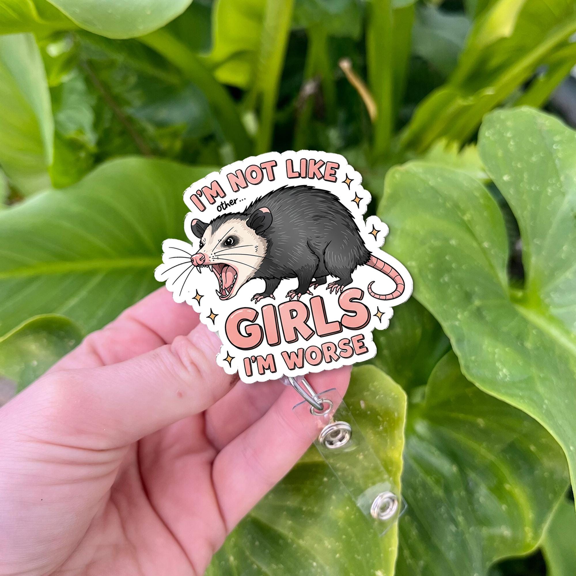 Funny Opossum Badge Reel Not Like Other Girls I'm Worse Sassy Retractable ID Holder Cute Animal Nurse Teacher Office Gift Accessory