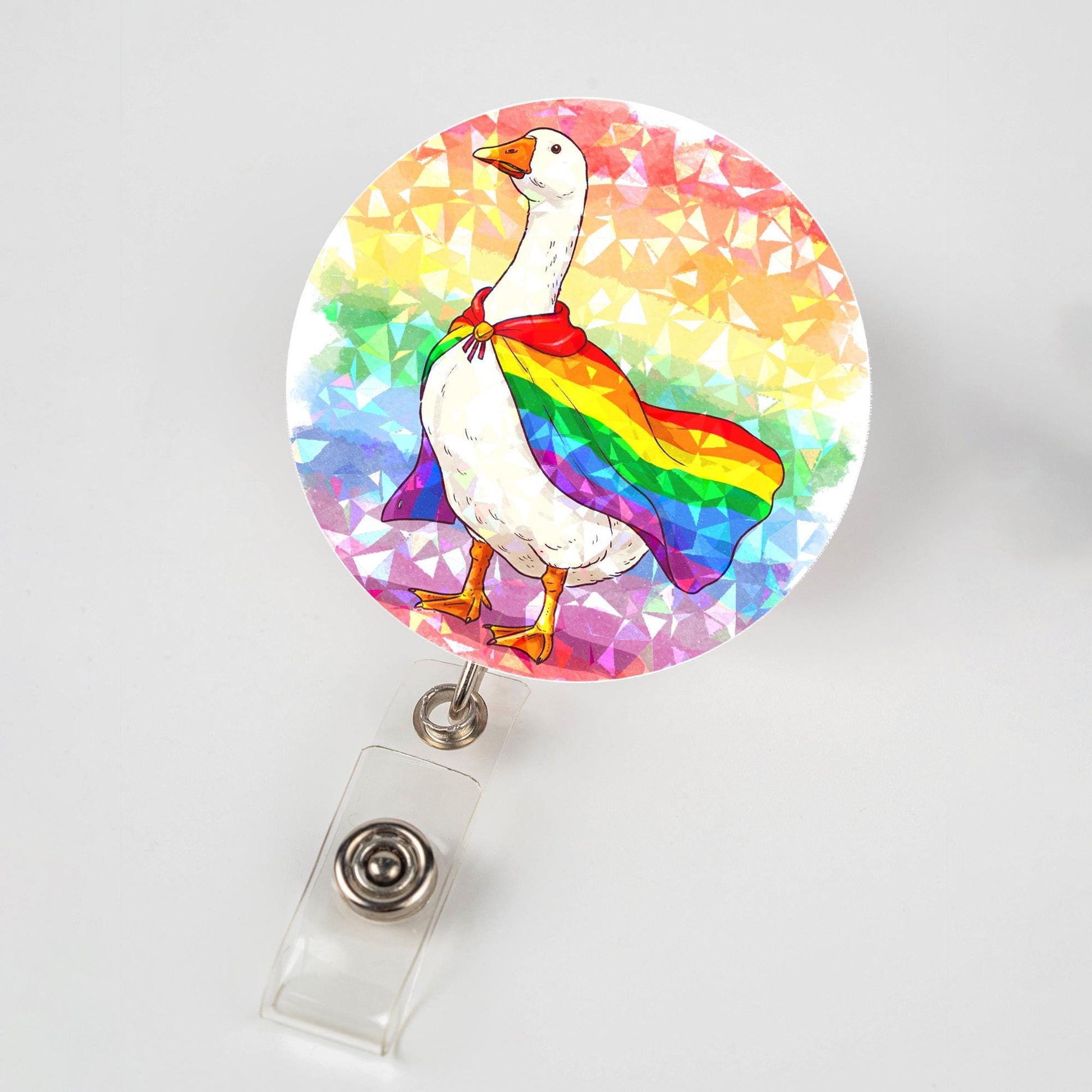 Pride Goose Badge Reel – Funny LGBTQ+ ID Holder – Rainbow Goose Clip for Nurses, Teachers, Workers – Retractable Badge with Sass