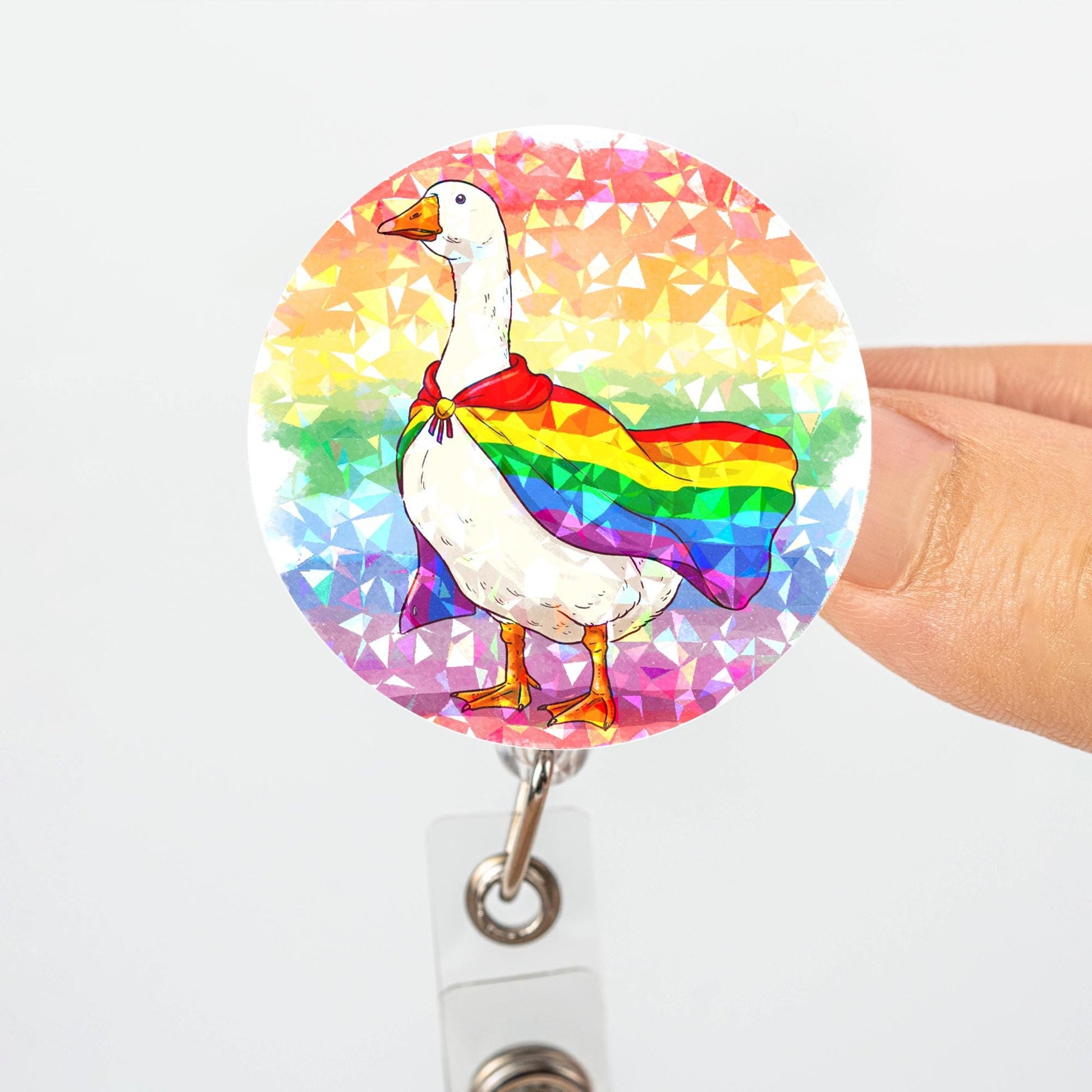 Pride Goose Badge Reel – Funny LGBTQ+ ID Holder – Rainbow Goose Clip for Nurses, Teachers, Workers – Retractable Badge with Sass