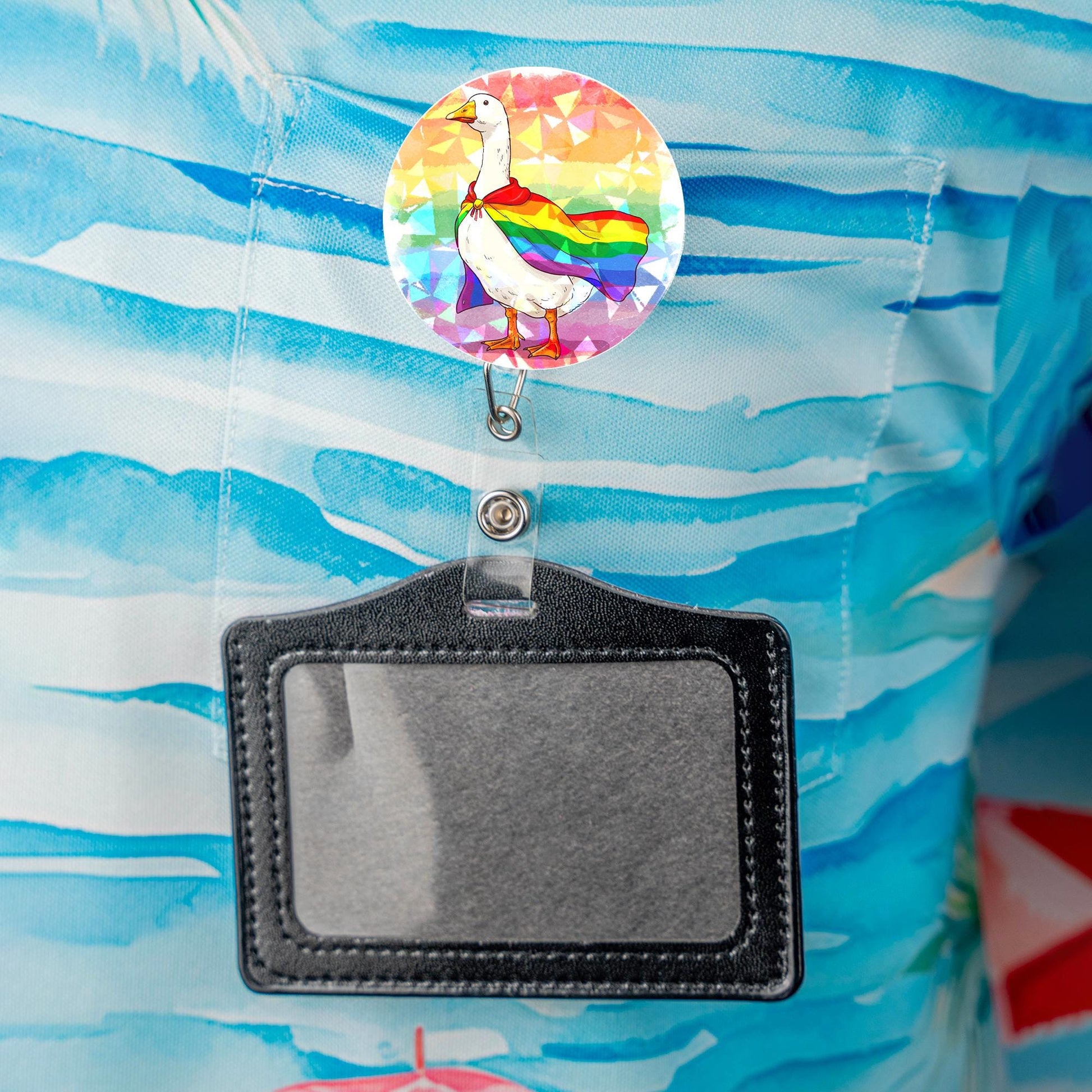 Pride Goose Badge Reel – Funny LGBTQ+ ID Holder – Rainbow Goose Clip for Nurses, Teachers, Workers – Retractable Badge with Sass