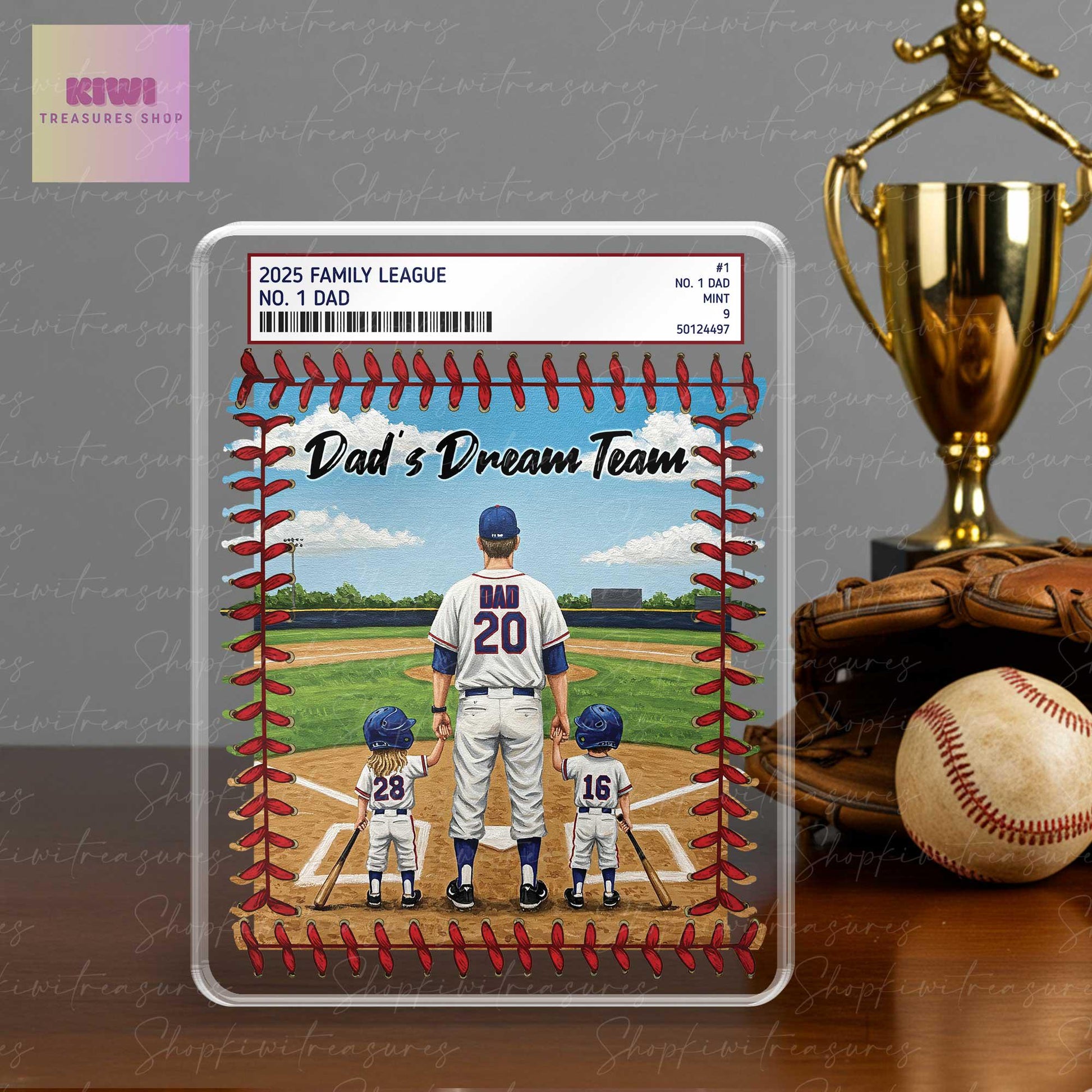 Personalized Baseball Dad Trading Card Theme Acrylic Block – Father's Day Gift from Kids – Custom Sports Keepsake – Dad's Dream Team Display