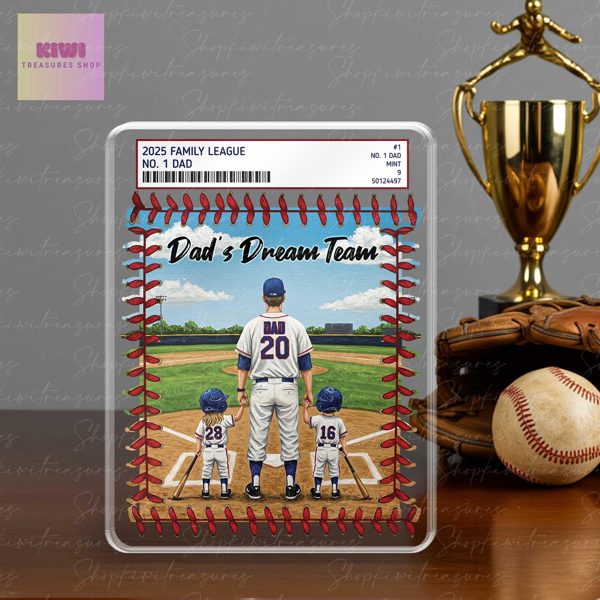 Personalized Baseball Dad Trading Card Theme Acrylic Block – Father's Day Gift from Kids – Custom Sports Keepsake – Dad's Dream Team Display