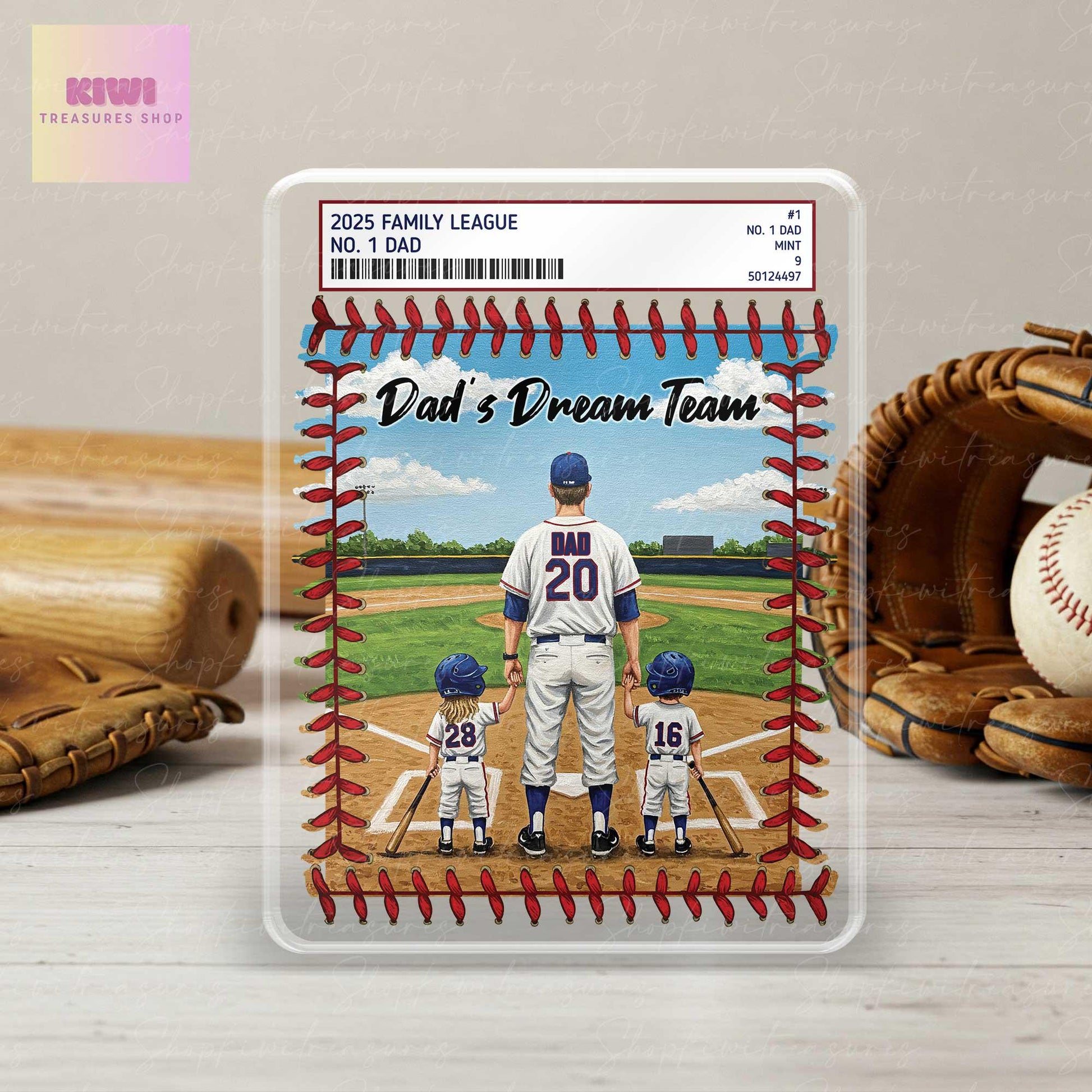Personalized Baseball Dad Trading Card Theme Acrylic Block – Father's Day Gift from Kids – Custom Sports Keepsake – Dad's Dream Team Display