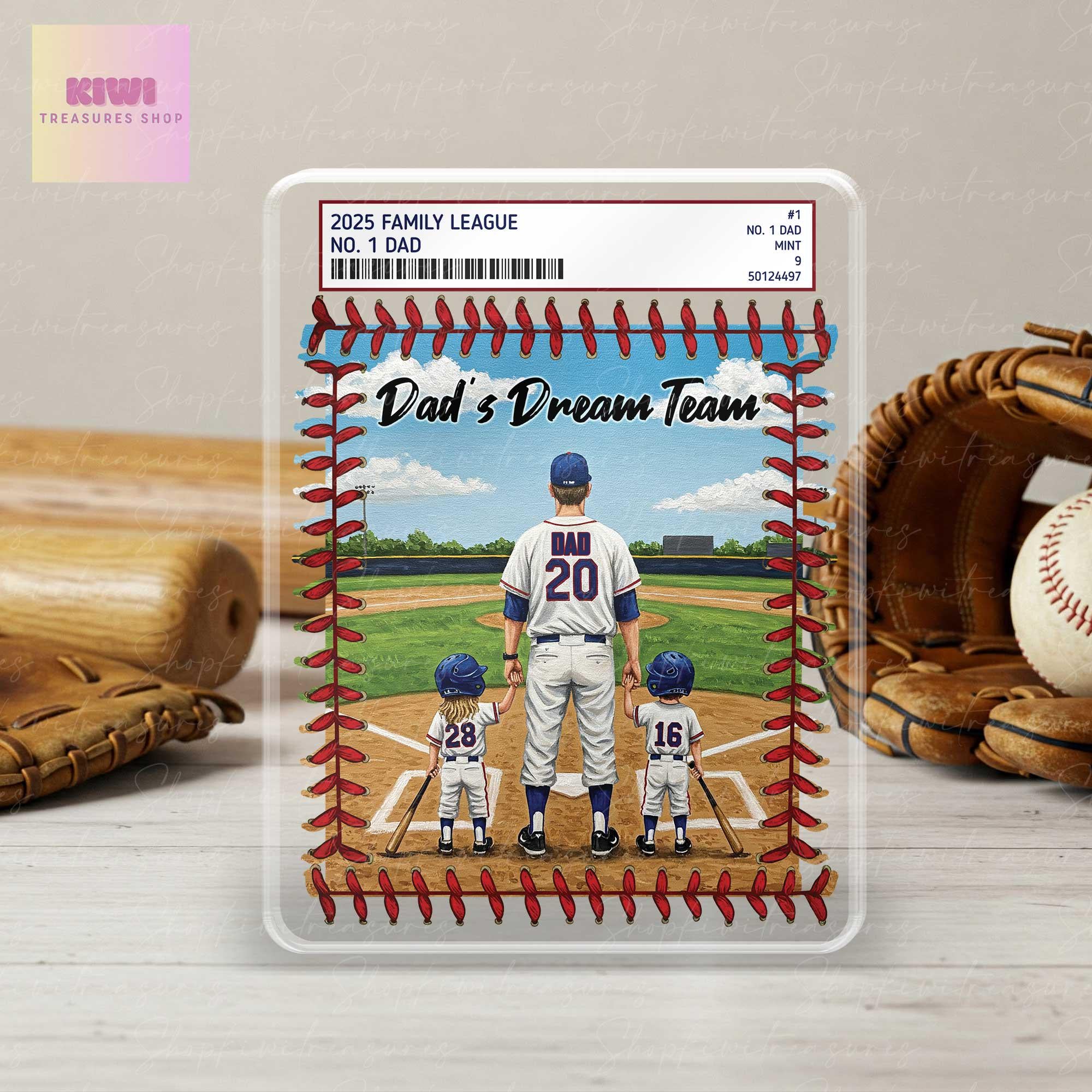 Personalized Baseball Dad Trading Card Theme Acrylic Block – Father's Day Gift from Kids – Custom Sports Keepsake – Dad's Dream Team Display