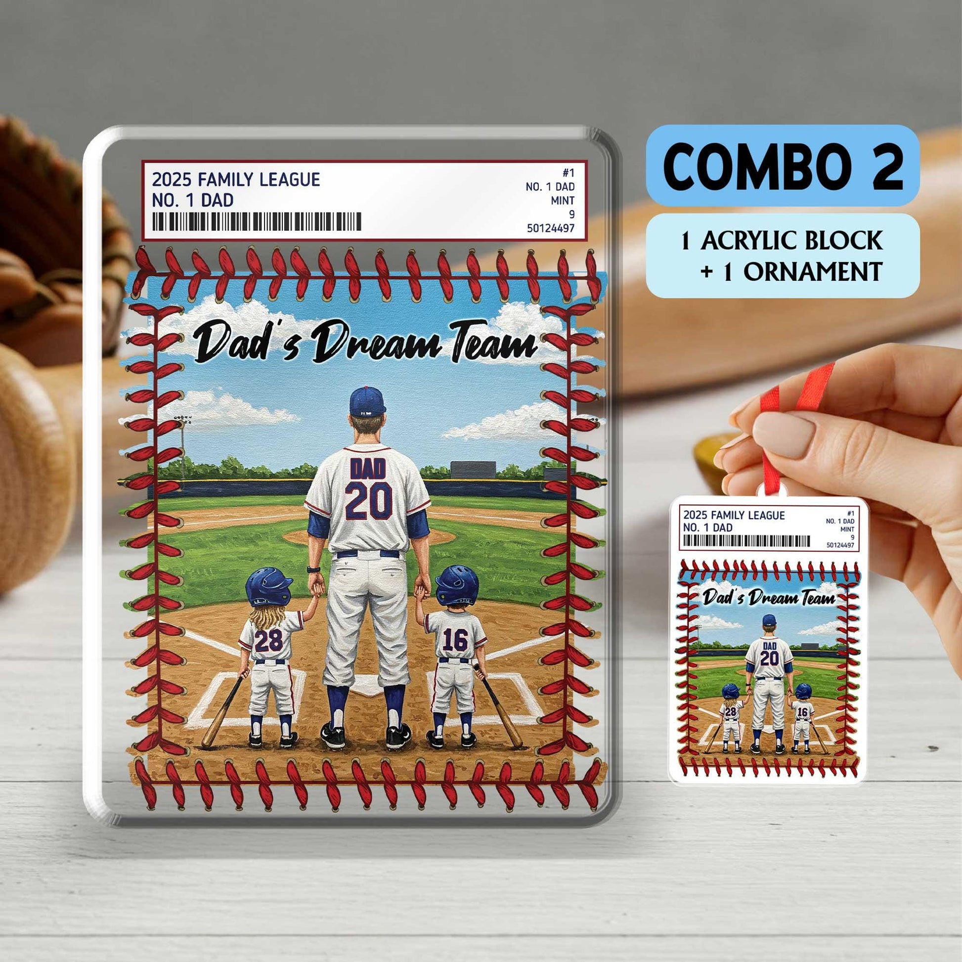 Personalized Baseball Dad Trading Card Theme Acrylic Block – Father's Day Gift from Kids – Custom Sports Keepsake – Dad's Dream Team Display
