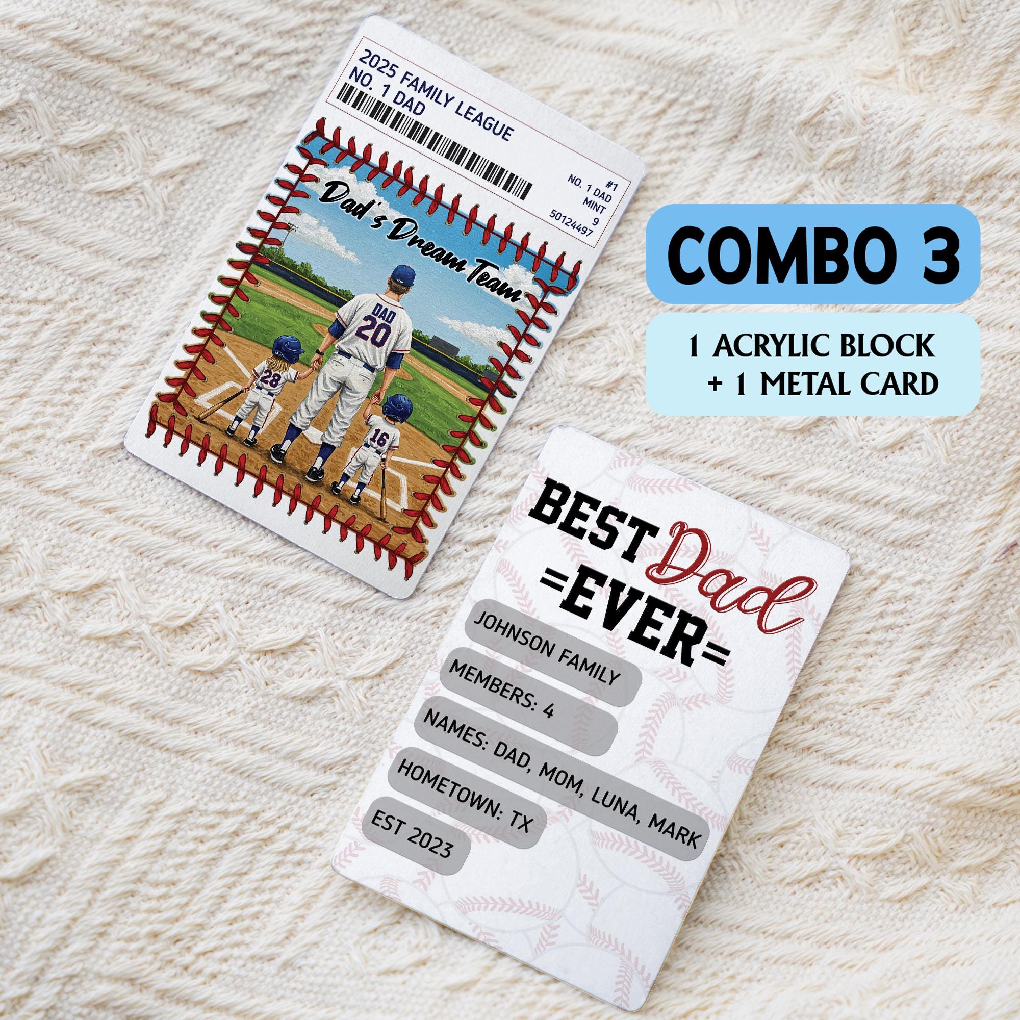 Personalized Baseball Dad Trading Card Theme Acrylic Block – Father's Day Gift from Kids – Custom Sports Keepsake – Dad's Dream Team Display