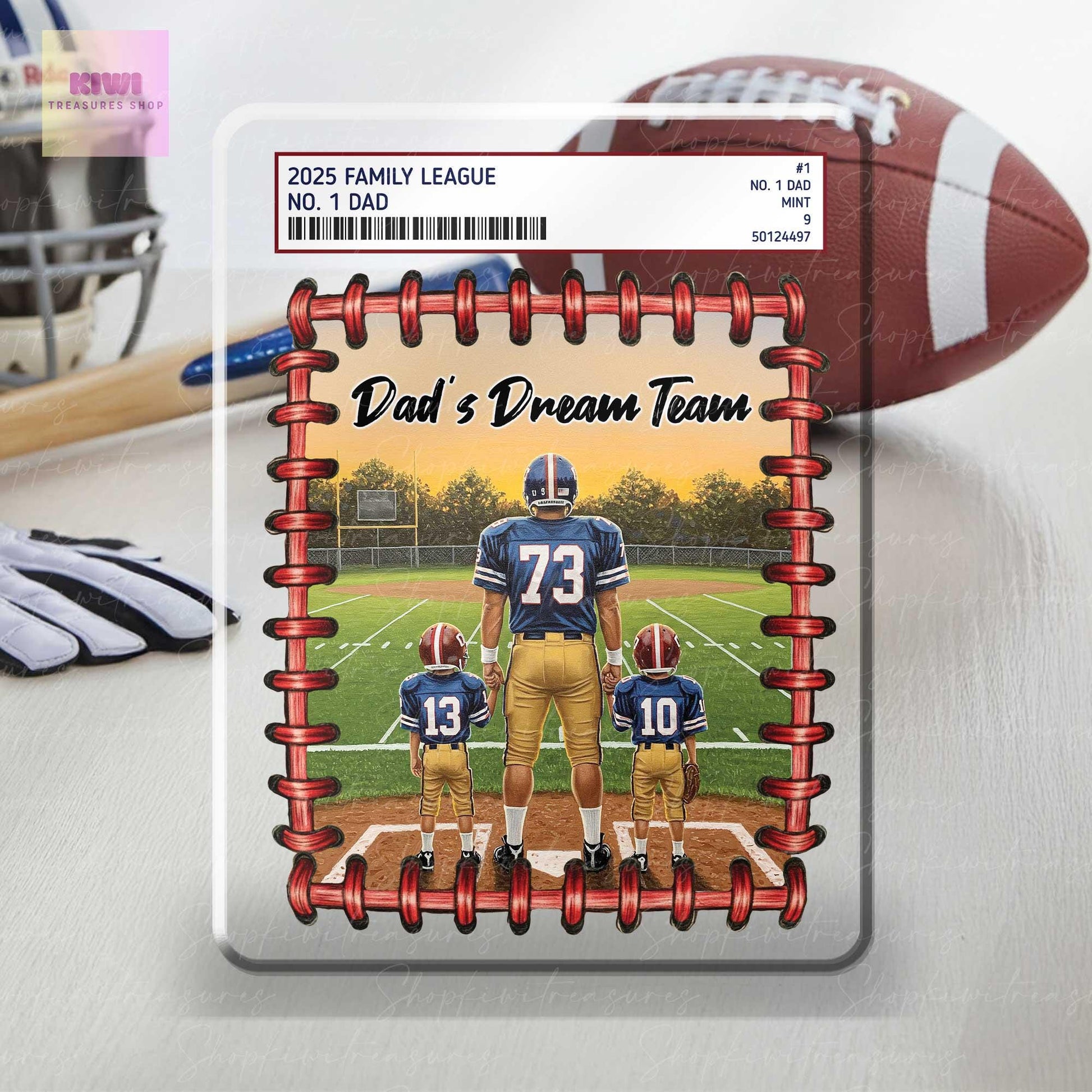 Personalized Football Dad Trading Card Theme Acrylic Block – Custom Father's Day Gift from Kids – Dad's Dream Team Sports Keepsake Display