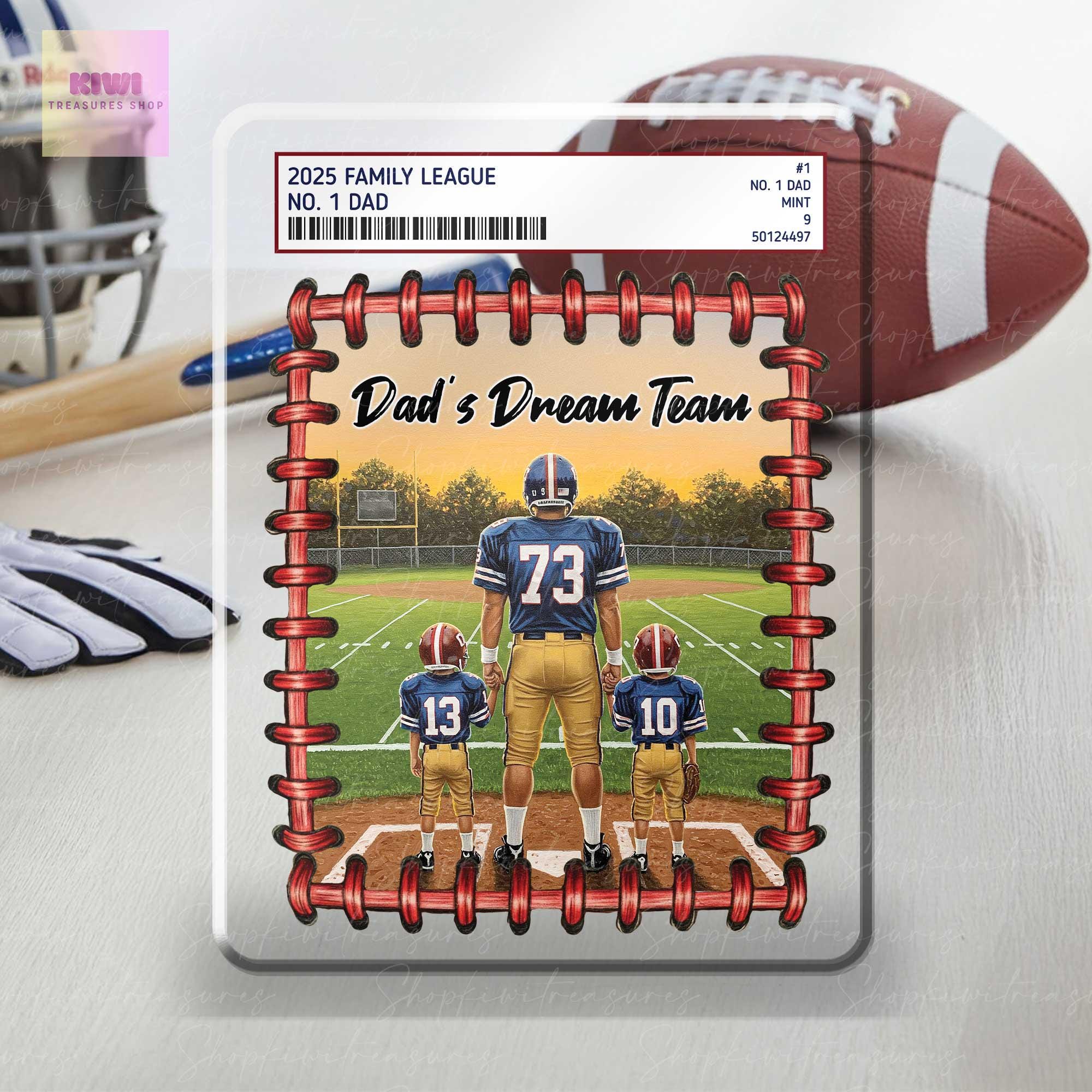 Personalized Football Dad Trading Card Theme Acrylic Block – Custom Father's Day Gift from Kids – Dad's Dream Team Sports Keepsake Display