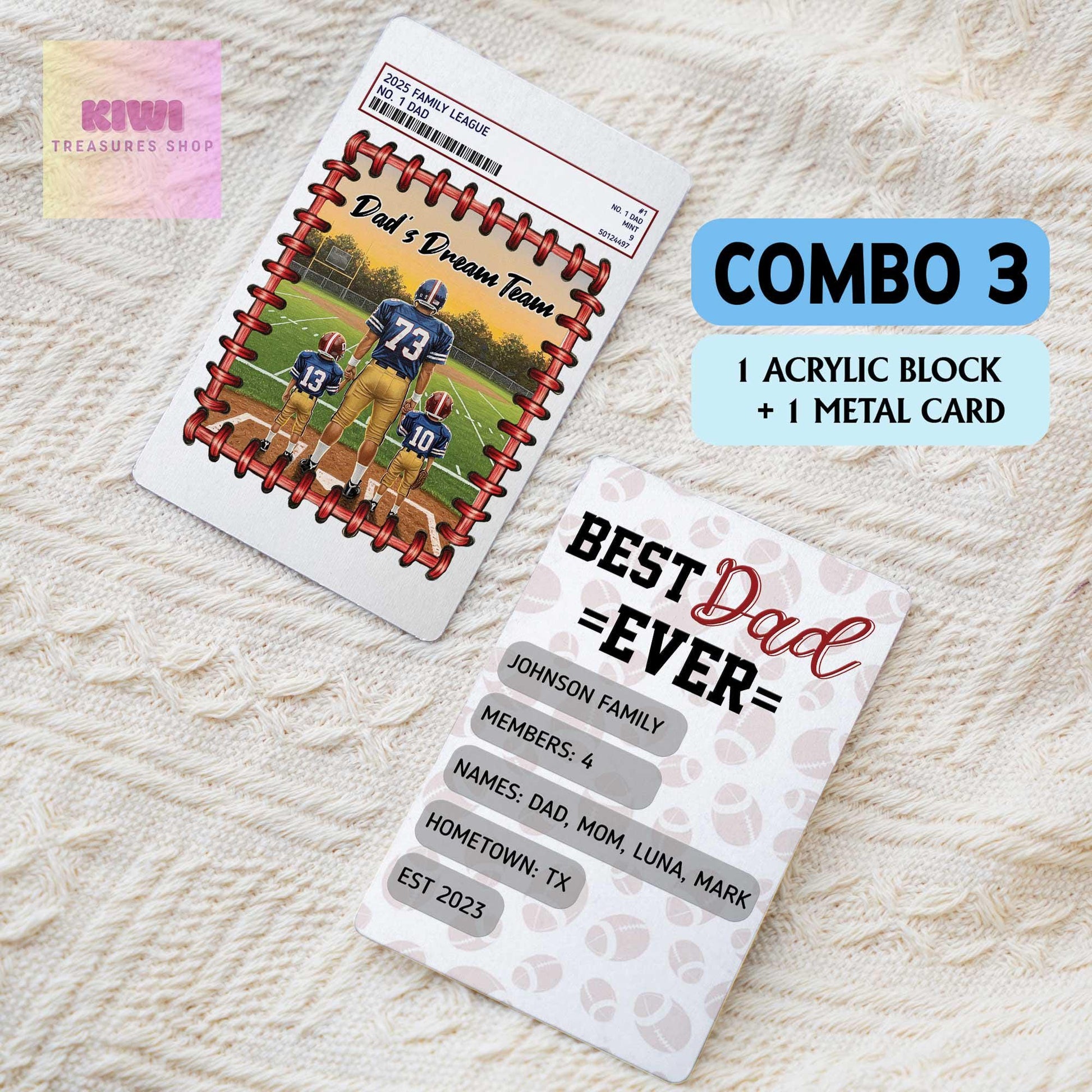 Personalized Football Dad Trading Card Theme Acrylic Block – Custom Father's Day Gift from Kids – Dad's Dream Team Sports Keepsake Display