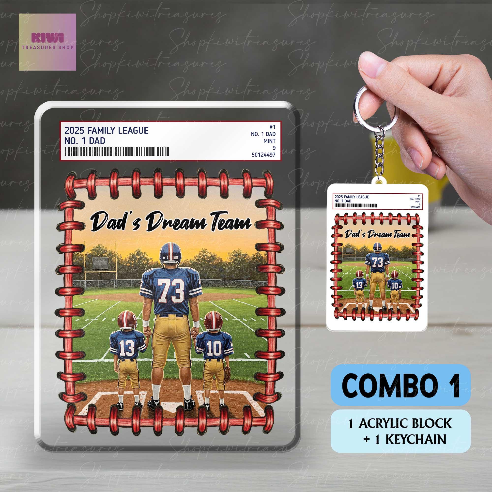 Personalized Football Dad Trading Card Theme Acrylic Block – Custom Father's Day Gift from Kids – Dad's Dream Team Sports Keepsake Display