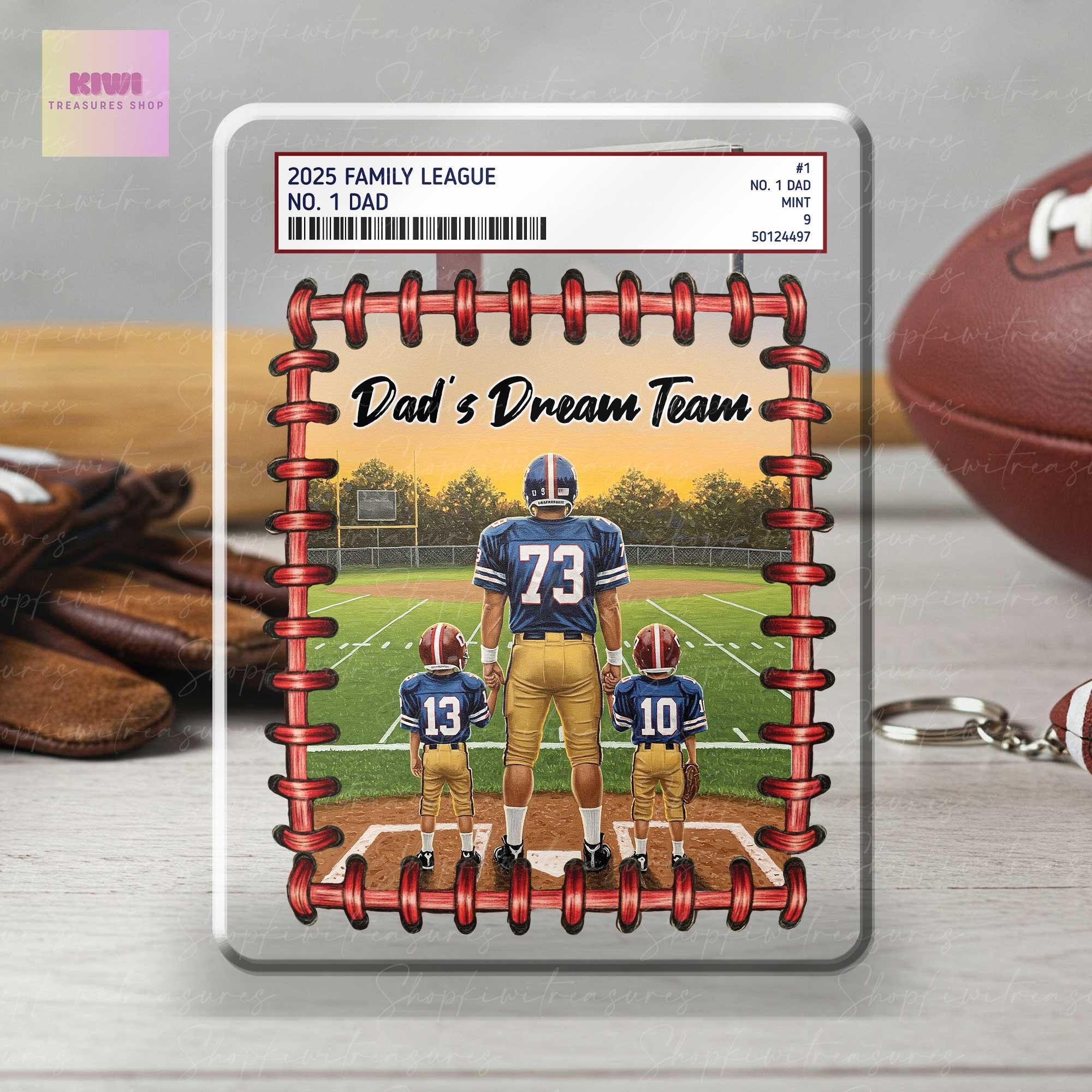 Personalized Football Dad Trading Card Theme Acrylic Block – Custom Father's Day Gift from Kids – Dad's Dream Team Sports Keepsake Display
