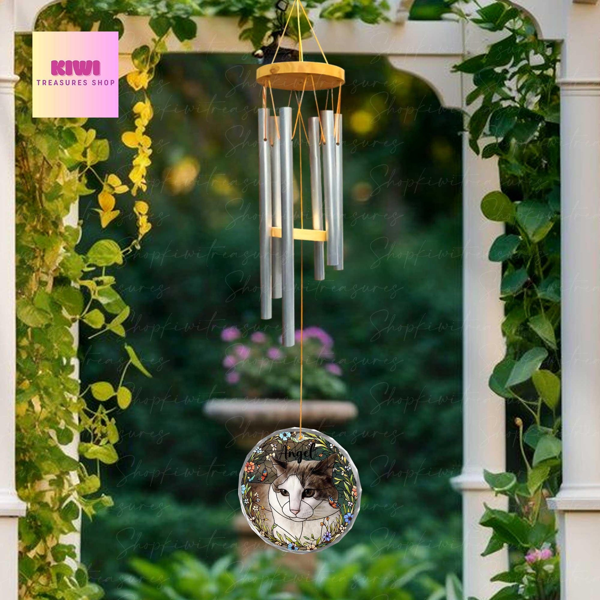 Pet Photo Windchime Gift for Mom, Memorial Cat Dog Wind Chime with Picture glass ornament, Personalized Mother's Day Garden Gift for Loss