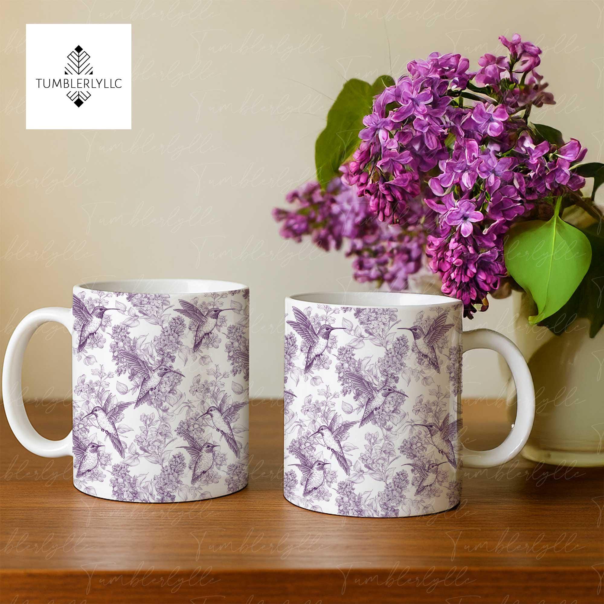 Toile de Jouy Hummingbird Mug | Purple Lilac Floral Coffee Cup | Bird Lover Gift | Vintage Aesthetic French Style Mug | Mother's Day Tea Mug