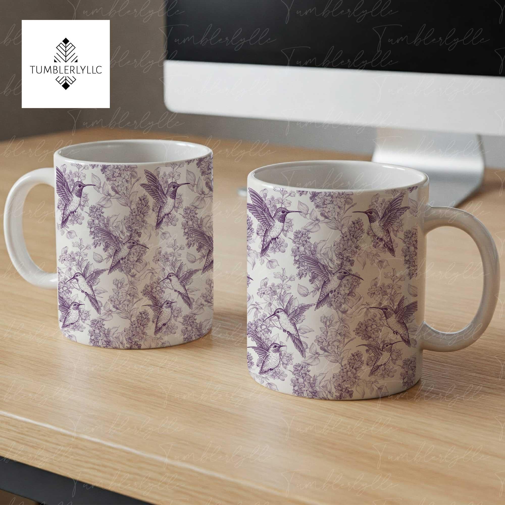 Toile de Jouy Hummingbird Mug | Purple Lilac Floral Coffee Cup | Bird Lover Gift | Vintage Aesthetic French Style Mug | Mother's Day Tea Mug
